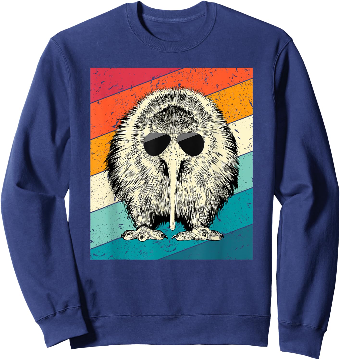 Retro Vintage Kiwi Bird with Sunglasses Animal Lovers Sweatshirt - Sweatshirt | Navy