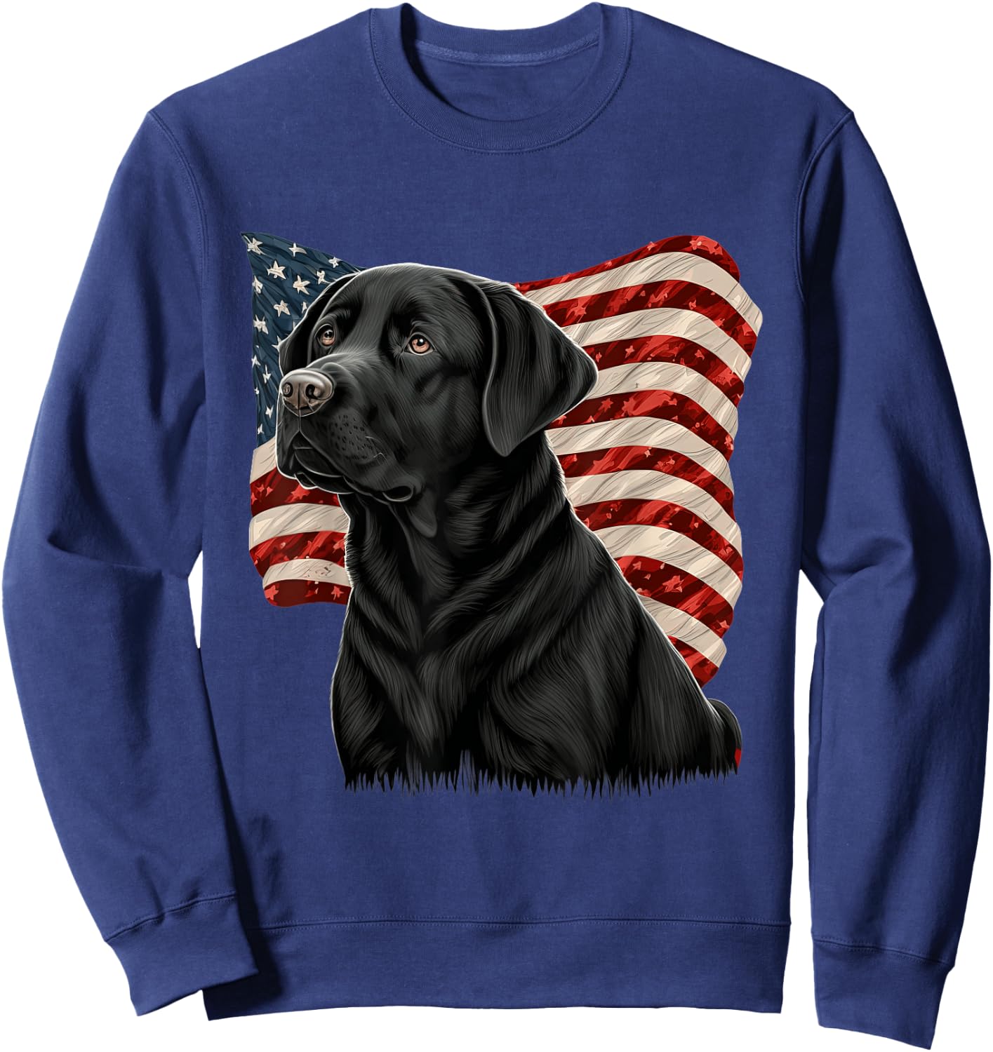 Black Labrador With American Flag Patriotic USA Sweatshirt - Sweatshirt | Navy