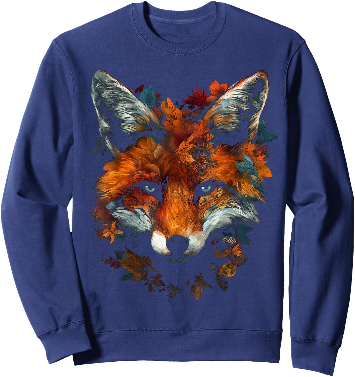Fox Artwork Autumn Leaves - Art Animal Fox Sweatshirt - Sweatshirt | Navy