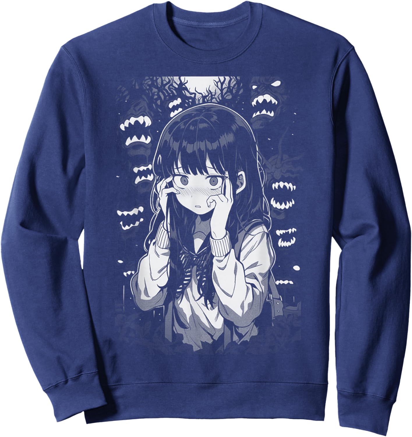 Horror Anime Manga Harajuku Gothic Grunge Aesthetic | Egirl Sweatshirt - Sweatshirt | Navy