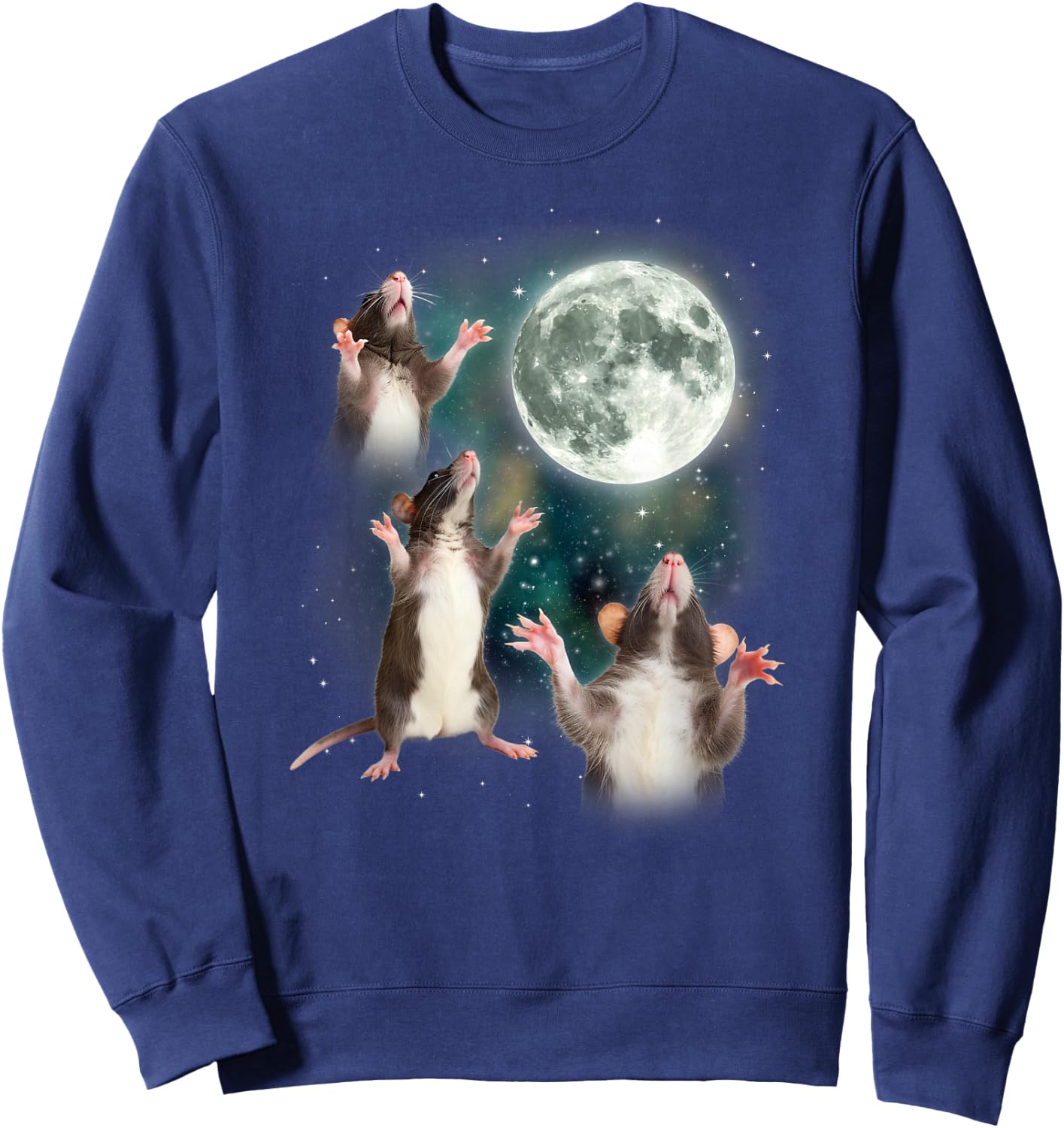 Three Rat Moon | 3 Rats with Dead Moon Oddly Specific Cursed Sweatshirt - Sweatshirt | Navy