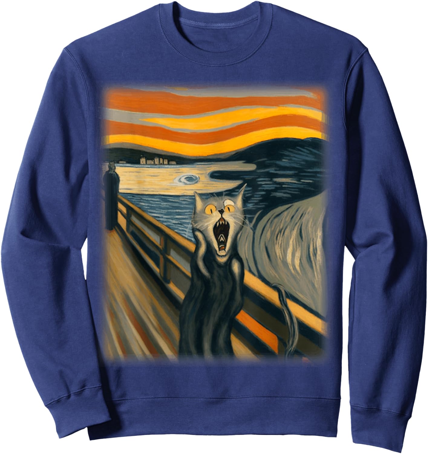 The Scream Cat Funny Munch Cat | Cat Lover, Cat Mom, Cat Dad Sweatshirt - Sweatshirt | Navy
