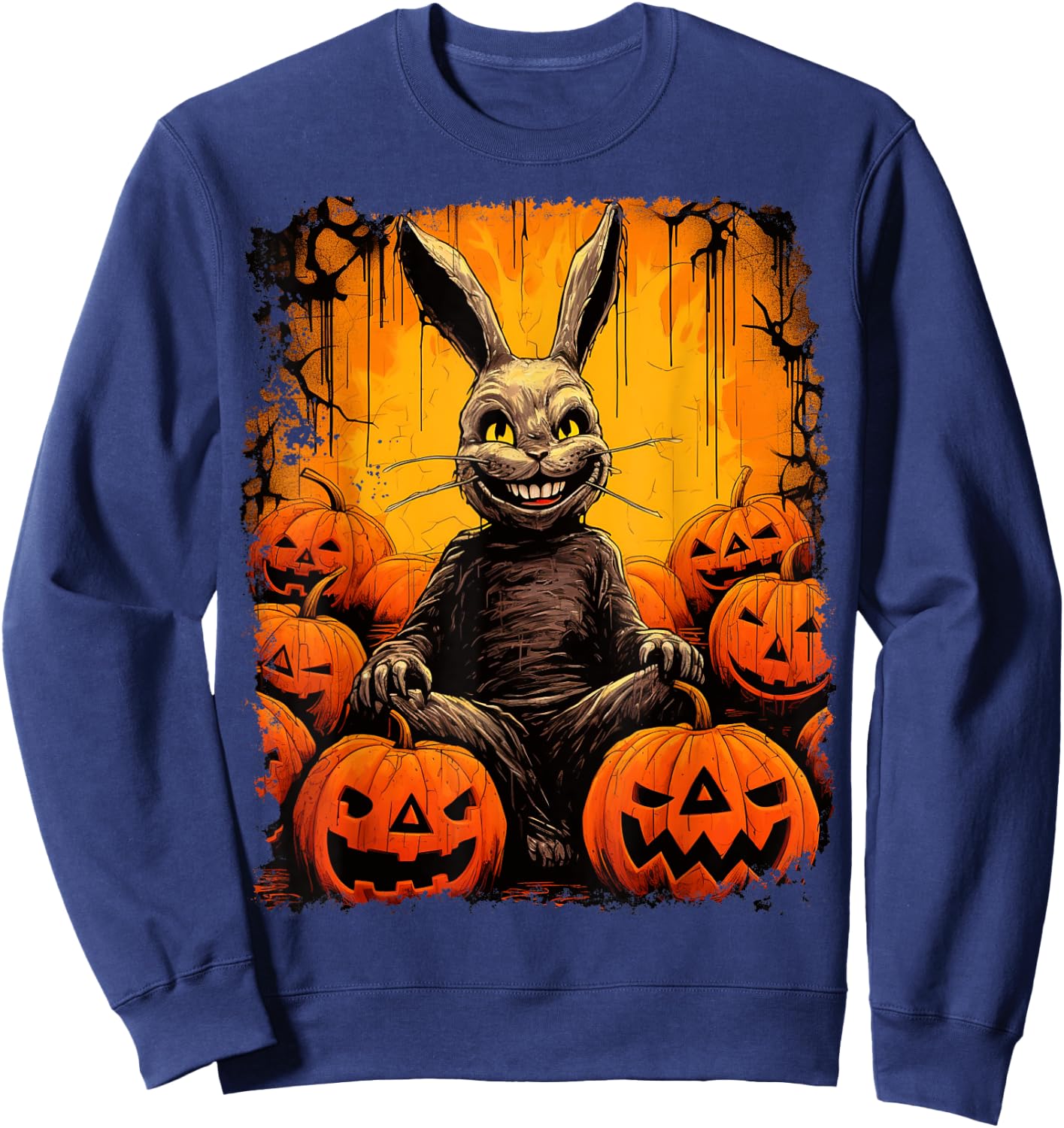 Pop Art Colorful Bunny Rabbit Halloween Pumpkin Sweatshirt - Sweatshirt | Navy