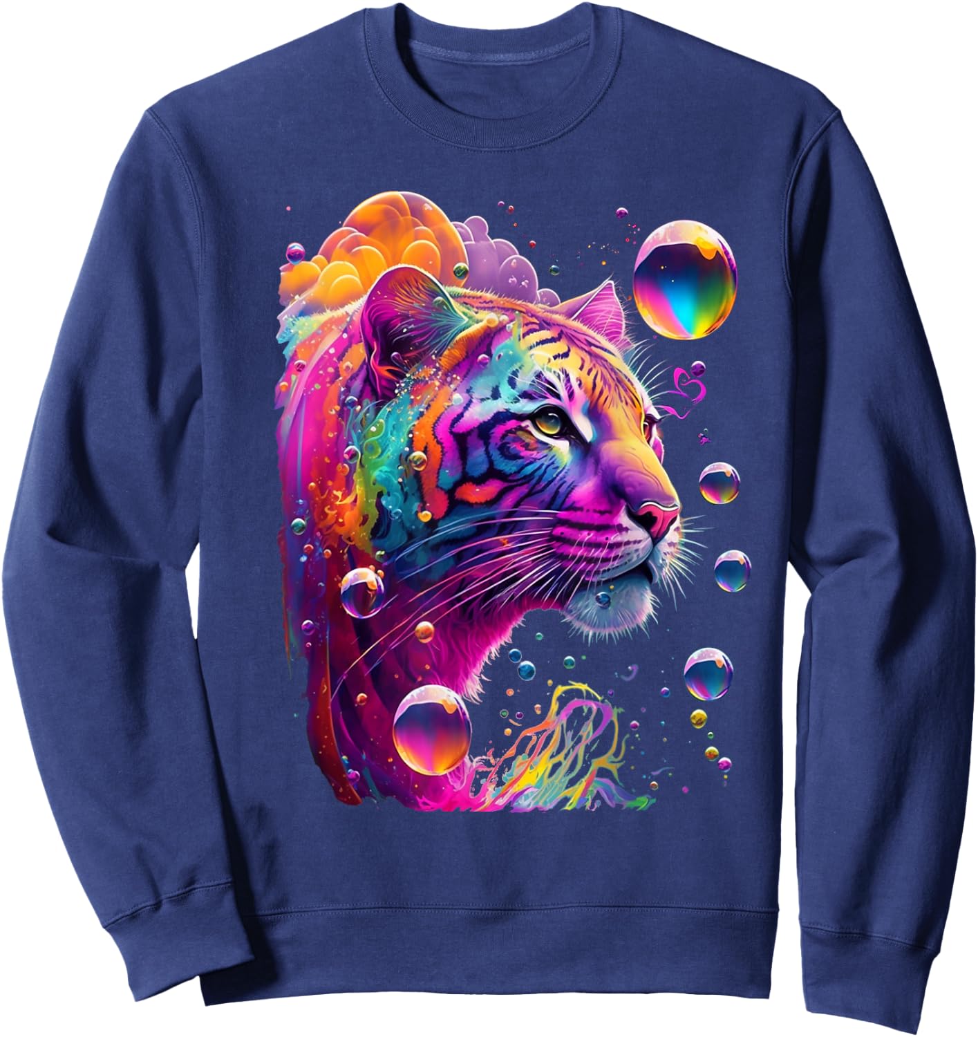 Colorful Rainbow Tiger Graphic Sweatshirt - Sweatshirt | Navy