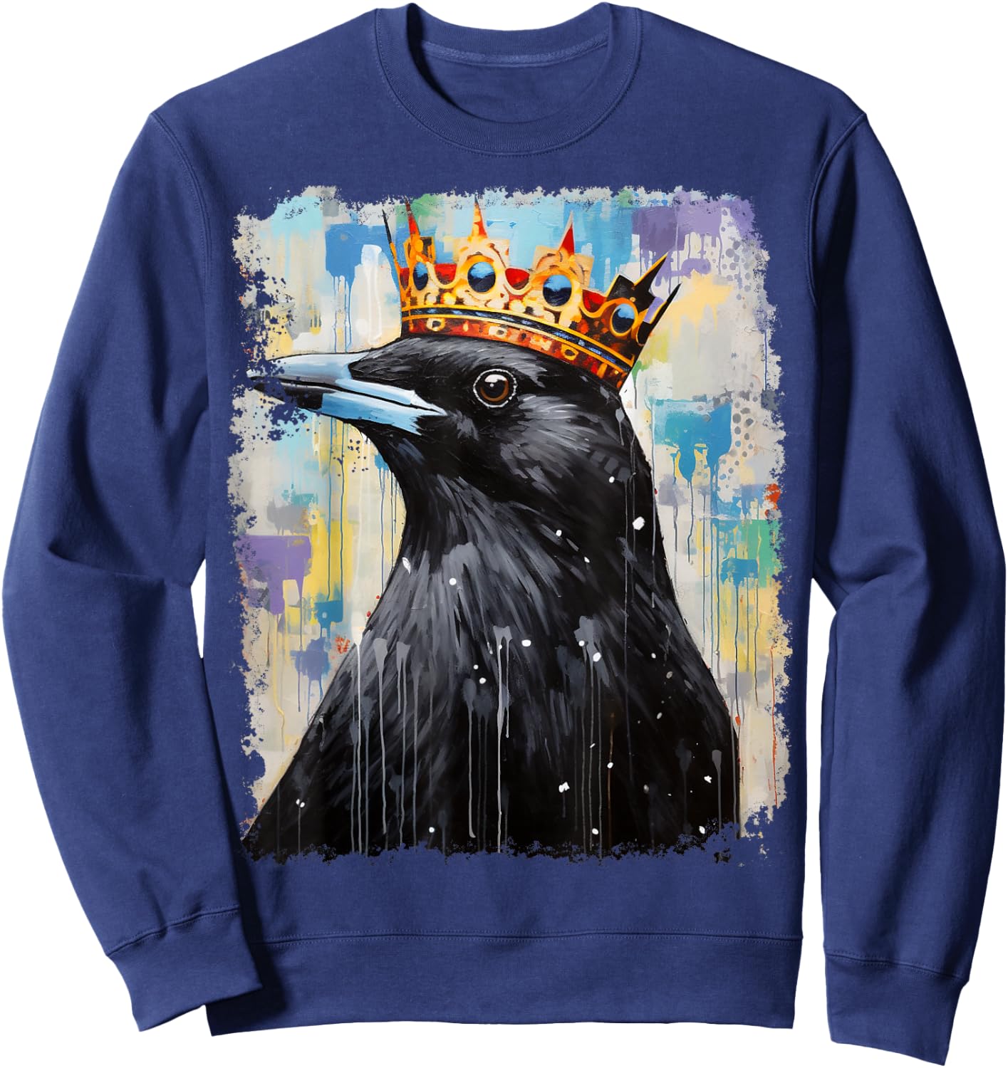 Pop Art Colorful Crow Raven King Queen Crown Sweatshirt - Sweatshirt | Navy