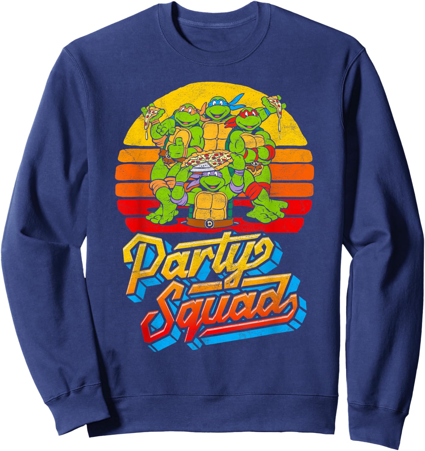 Party Squad! TMNT Vintage 80s Pizza Friends Distressed Sweatshirt - Sweatshirt | Navy