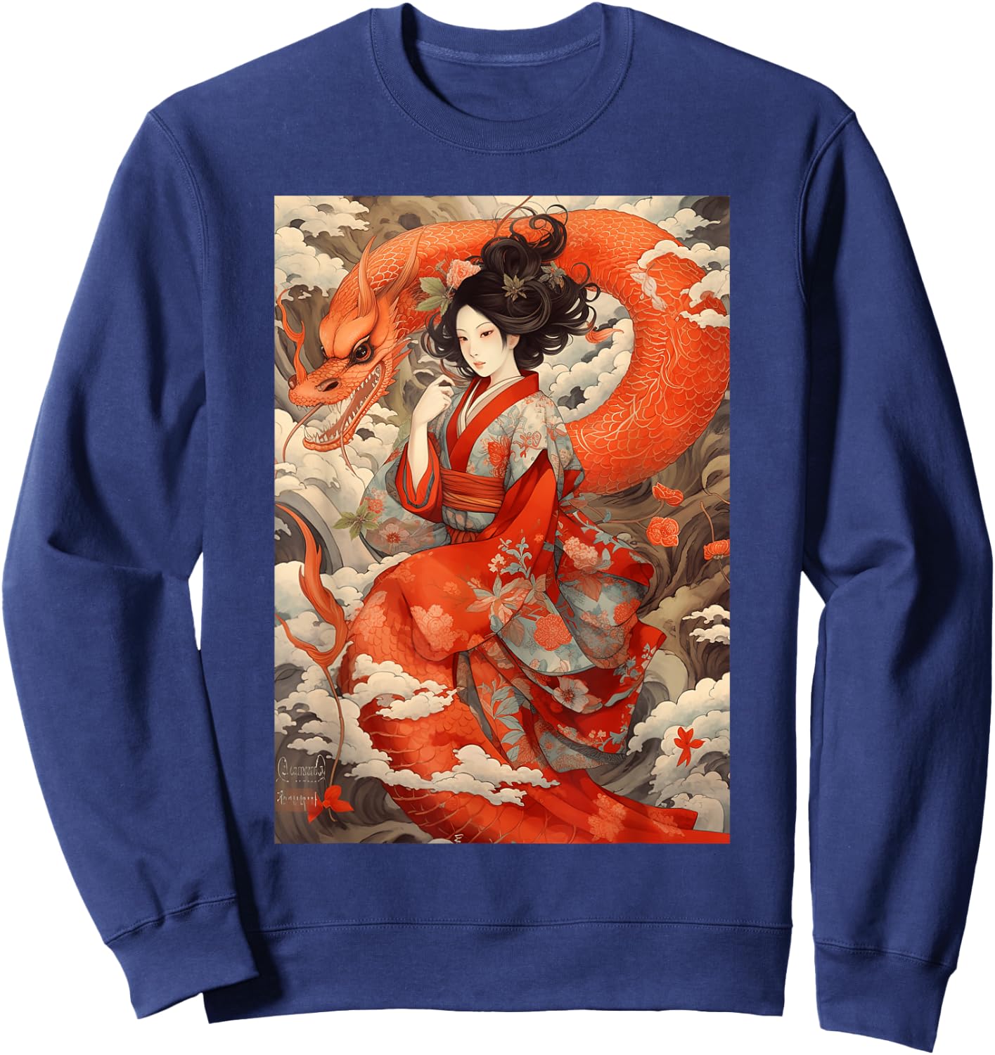 Japanese Geisha Kawaii In Kimono Dragon Japan Sweatshirt - Sweatshirt | Navy