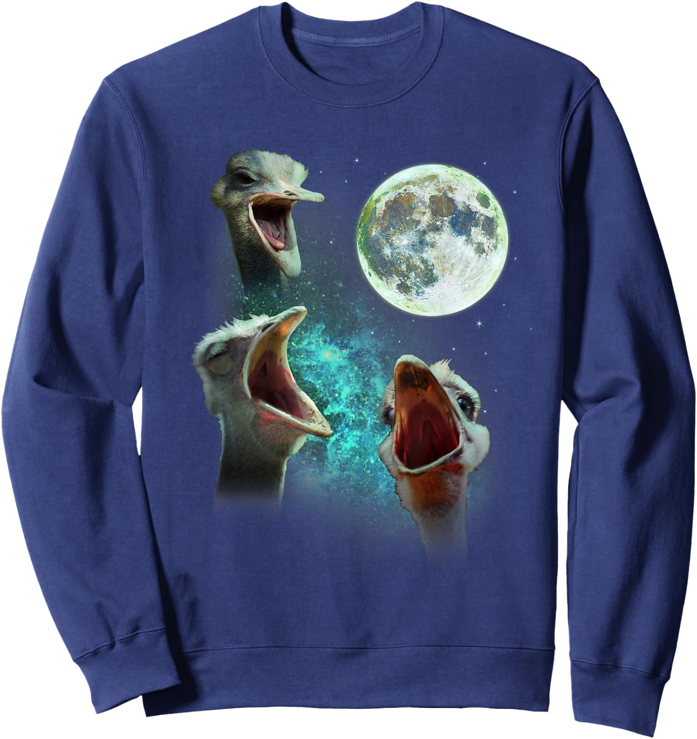 Three Ostriches Howl At Moon 3 Wolfs Wolves Fun Parody Sweatshirt - Sweatshirt | Navy