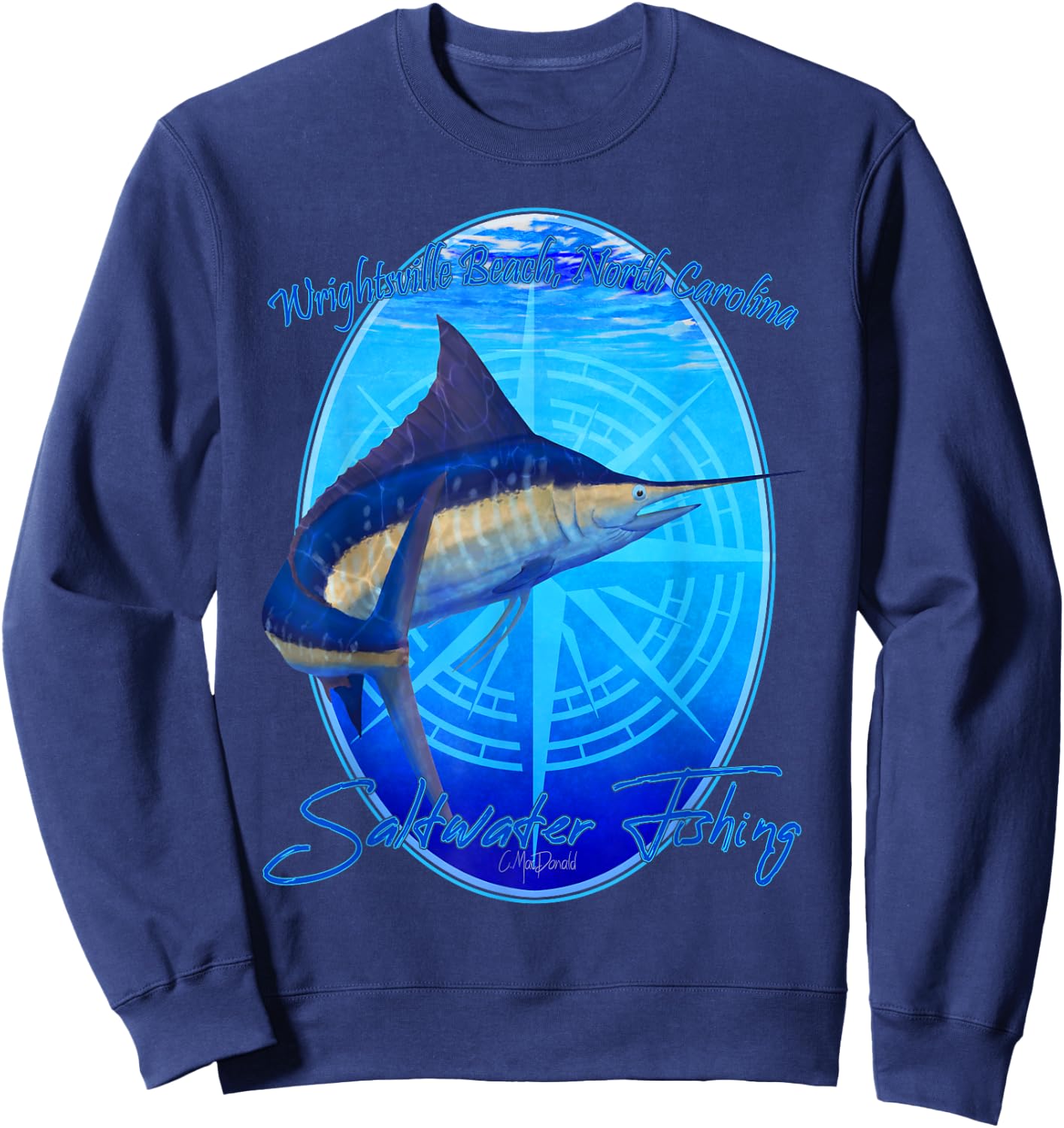 Saltwater Fishing Wrightsville Beach NC Offshore Fish Men Women Kids Sweatshirt - Sweatshirt | Navy