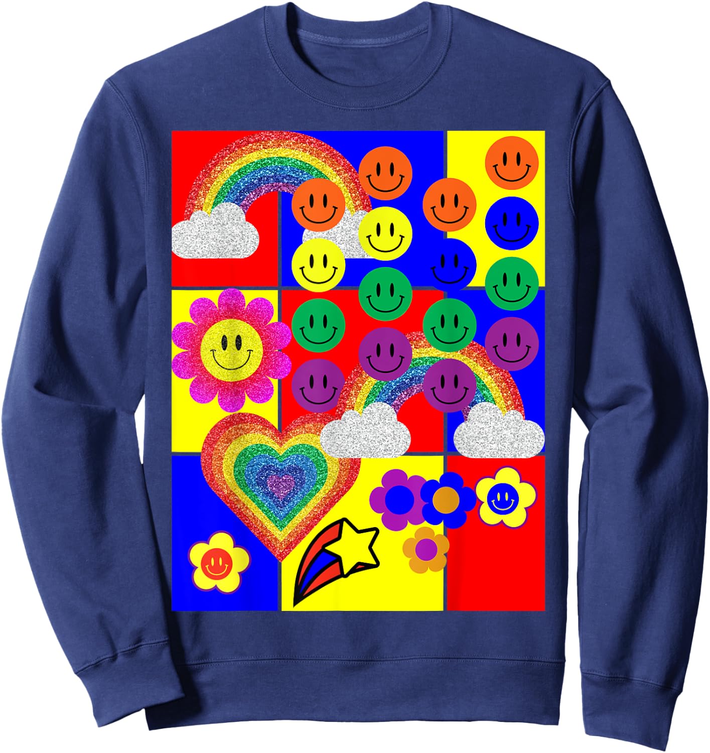 Kidcore Flower Heart Faces Sweatshirt - Sweatshirt | Navy