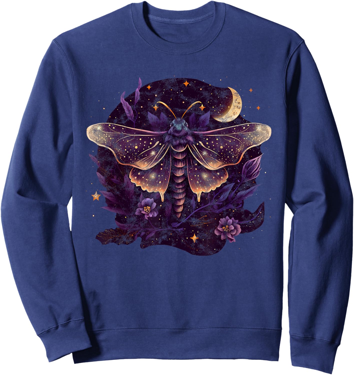 Moth, moon, butterfly, flowers, stars, night, queen, gothic Sweatshirt - Sweatshirt | Navy