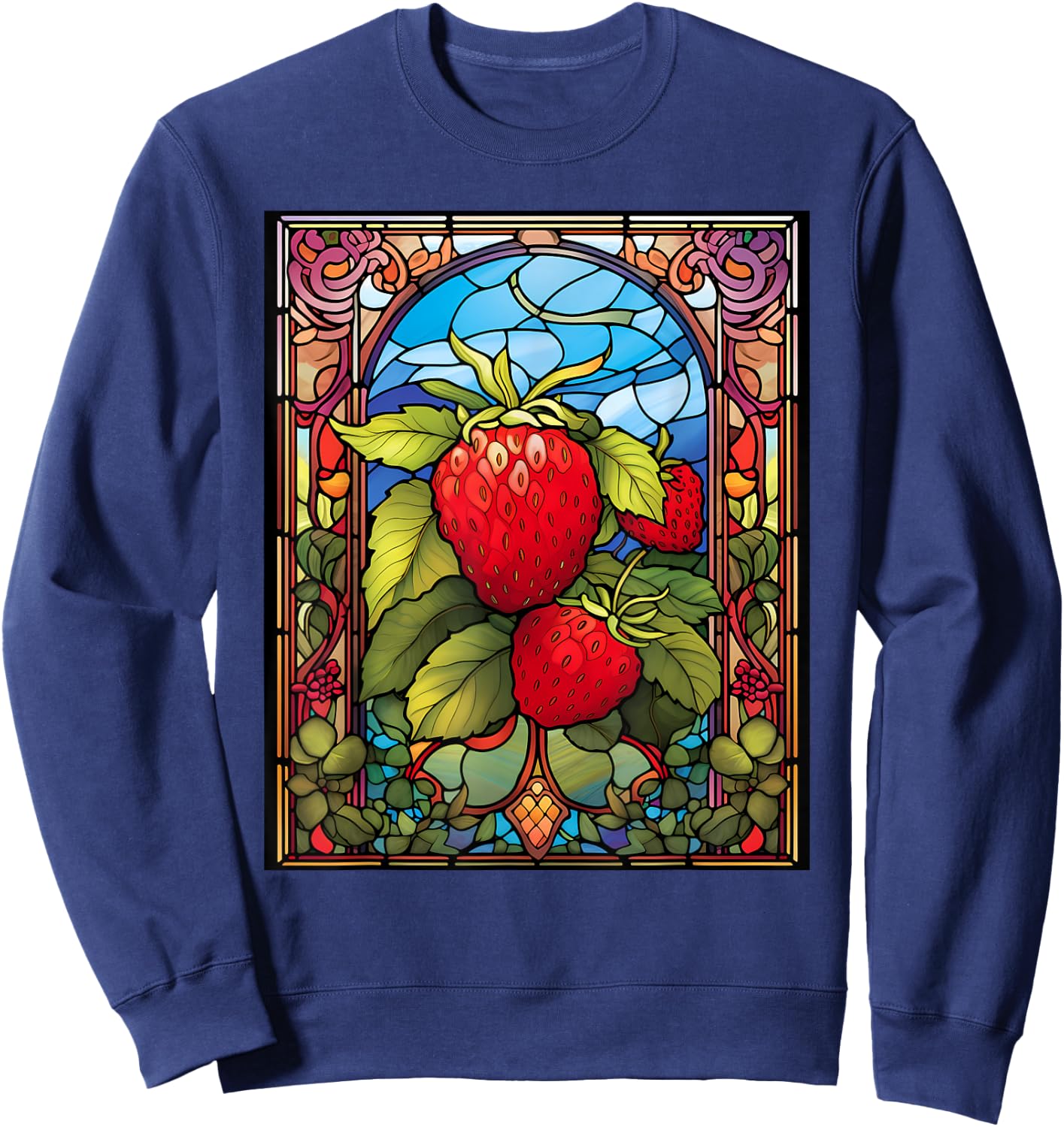 Stained Glass Style Strawberry Sweatshirt - Sweatshirt | Navy