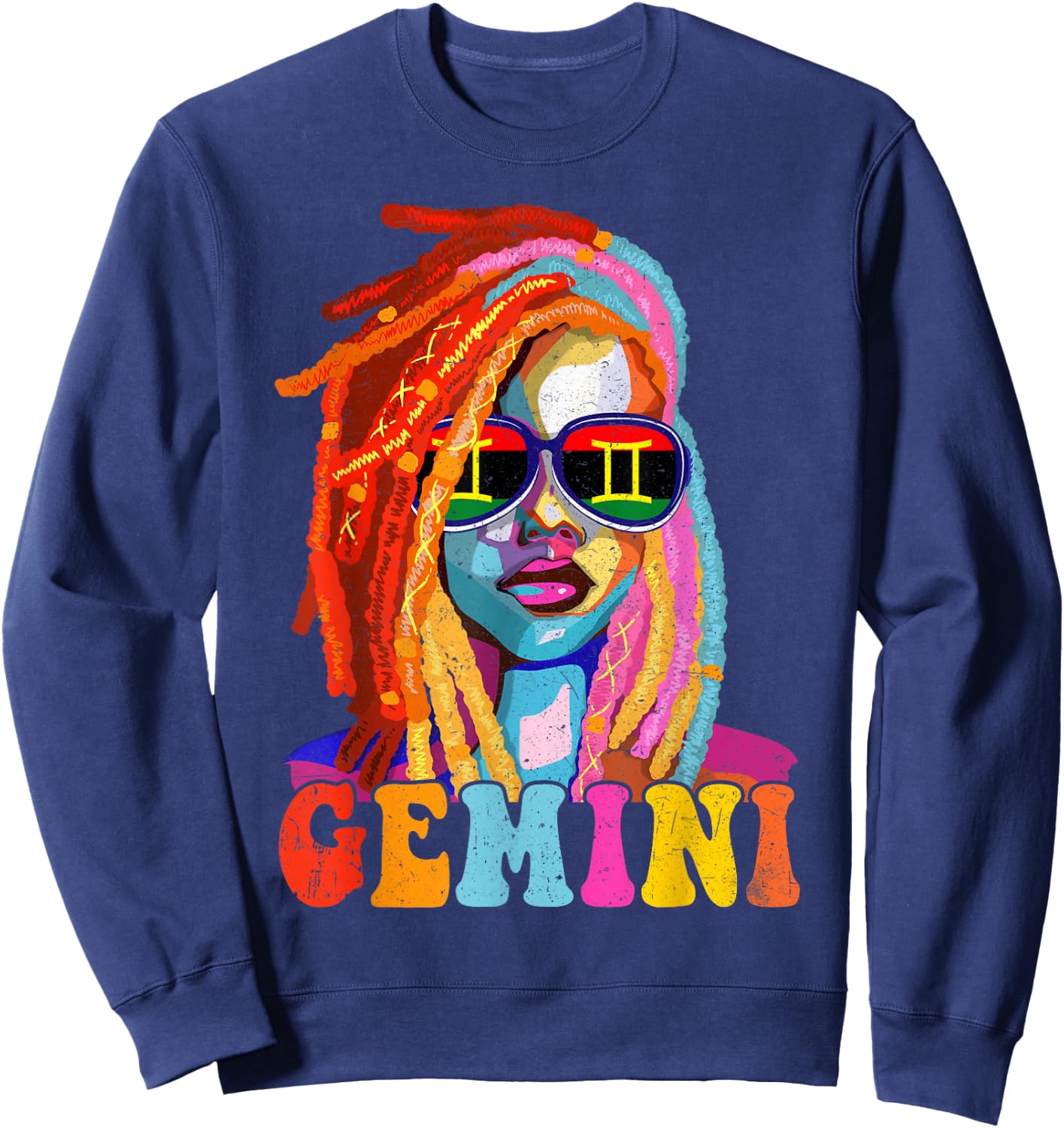 Gemini Queen African American Loc'd Women Zodiac Sign Sweatshirt - Sweatshirt | Navy