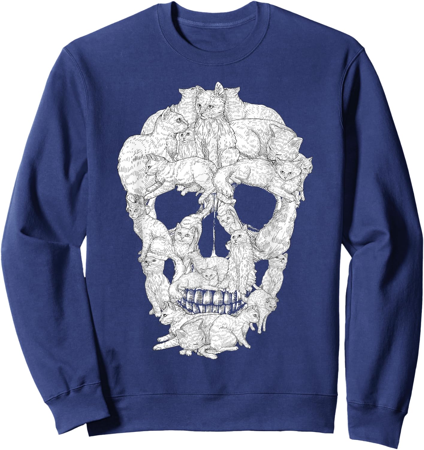 Best Cat Skull Women Halloween Skeleton Cat Lover Sweatshirt - Sweatshirt | Navy