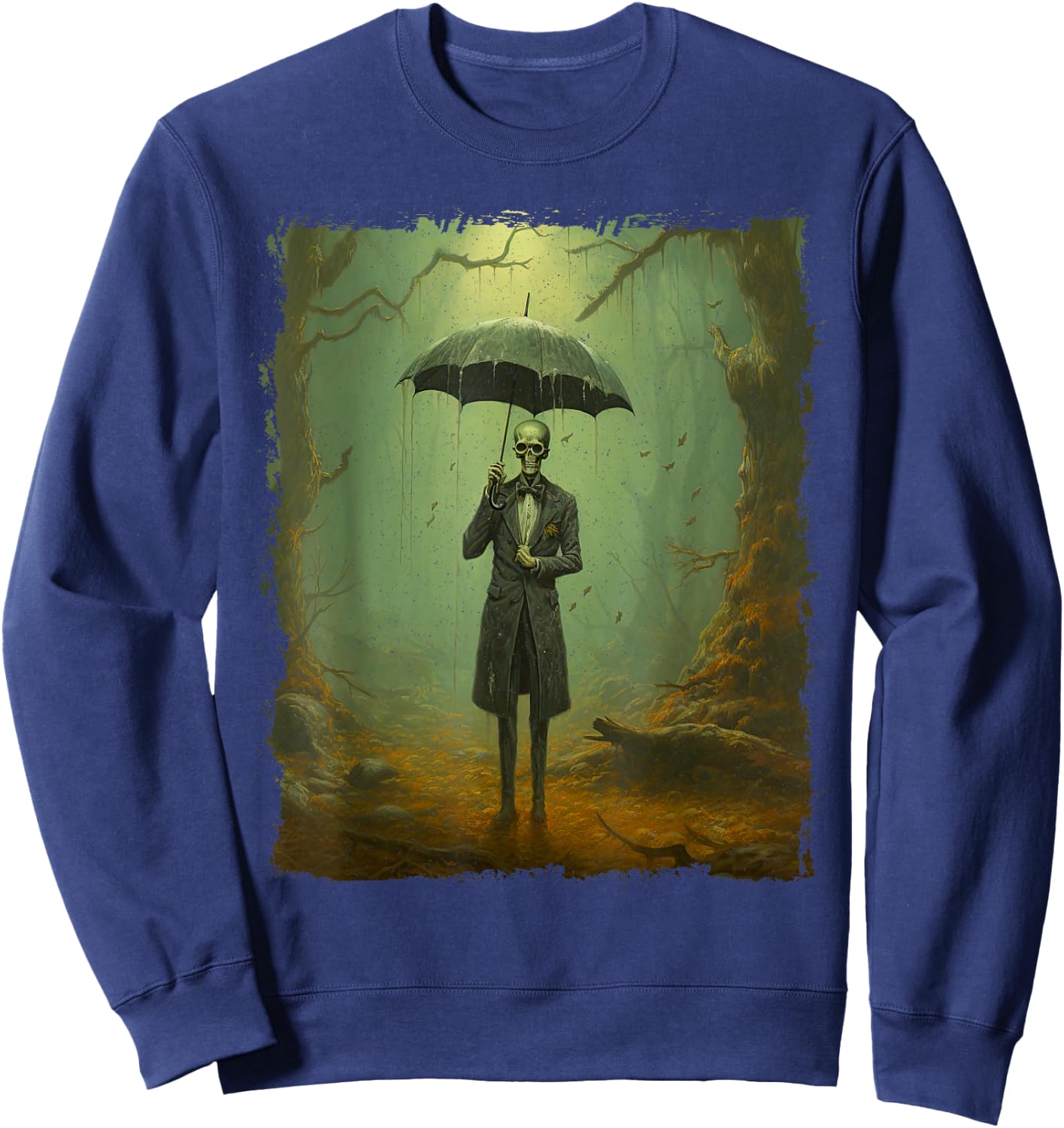 Skeleton in the Rain – Vintage Goth Halloween Sweatshirt - Sweatshirt | Navy