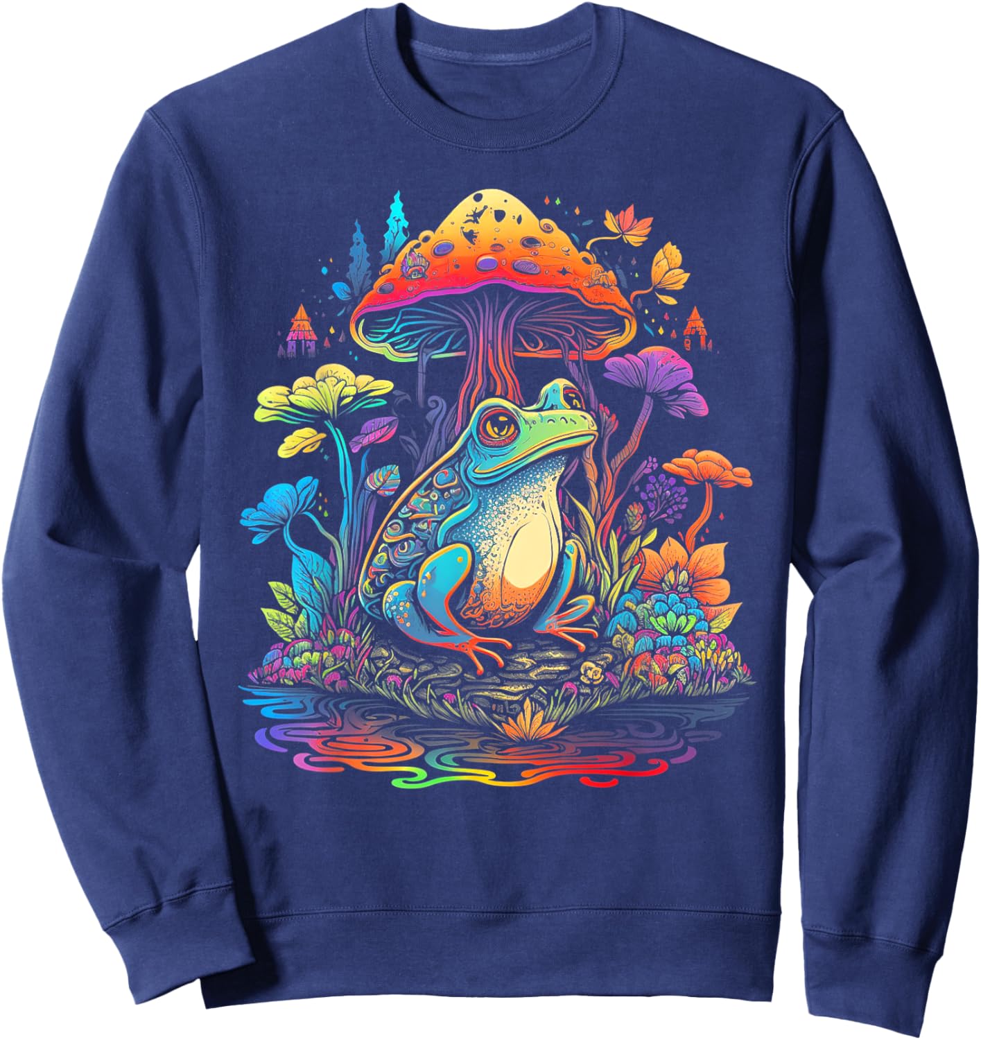 Mushroom Funny 80s Frog 70s Rainbow 60s Nature Flowers 90s Sweatshirt - Sweatshirt | Navy