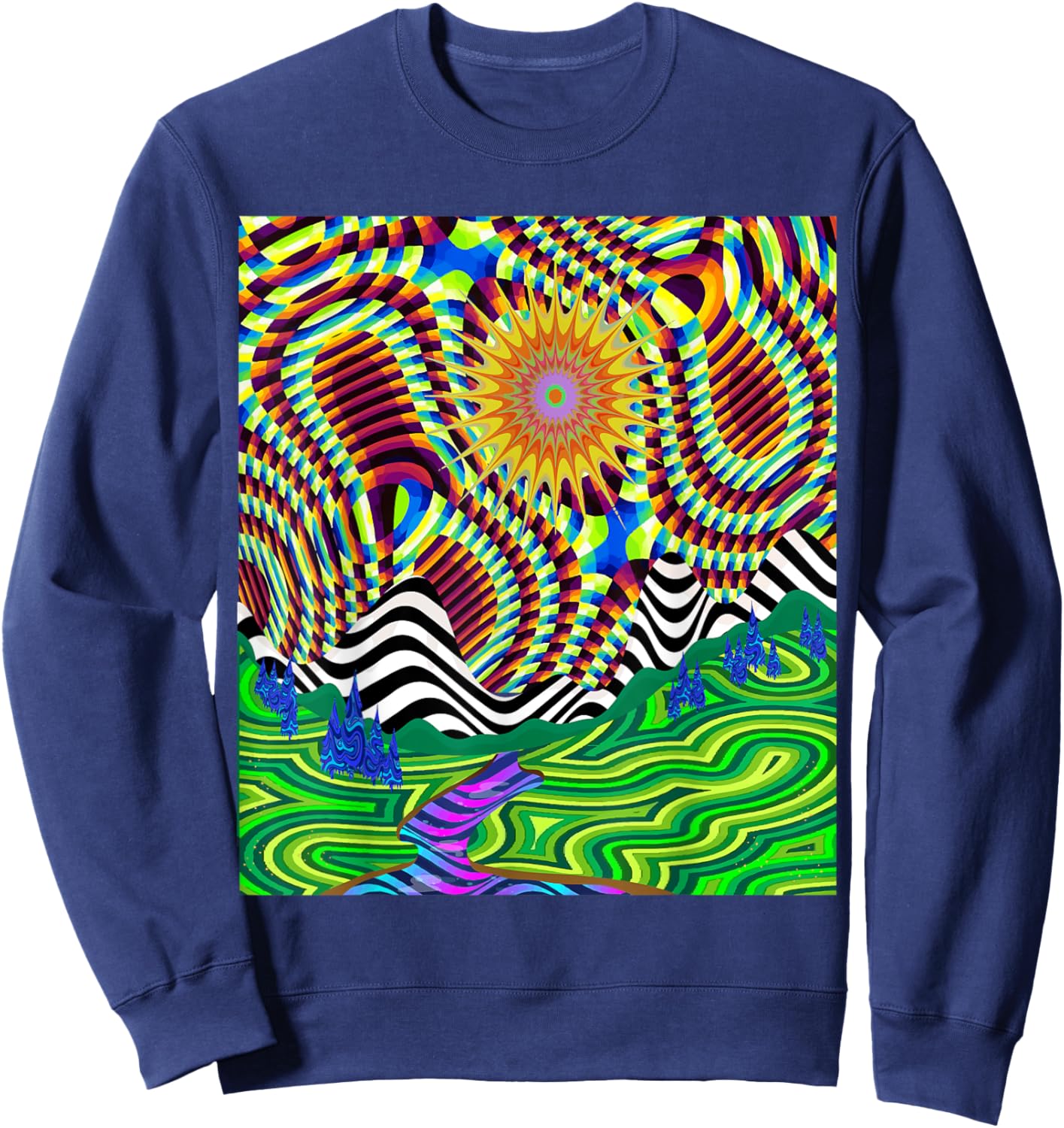 Psychedelic Trippy Mountain Funny Hippie Nature Lover Outfit Sweatshirt - Sweatshirt | Navy