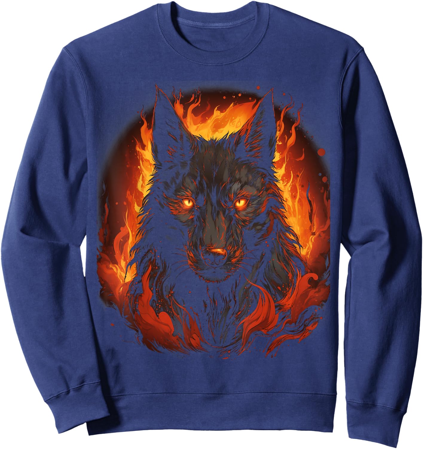 Wolf Howling Fire Mythical Creature Graphic Sweatshirt - Sweatshirt | Navy