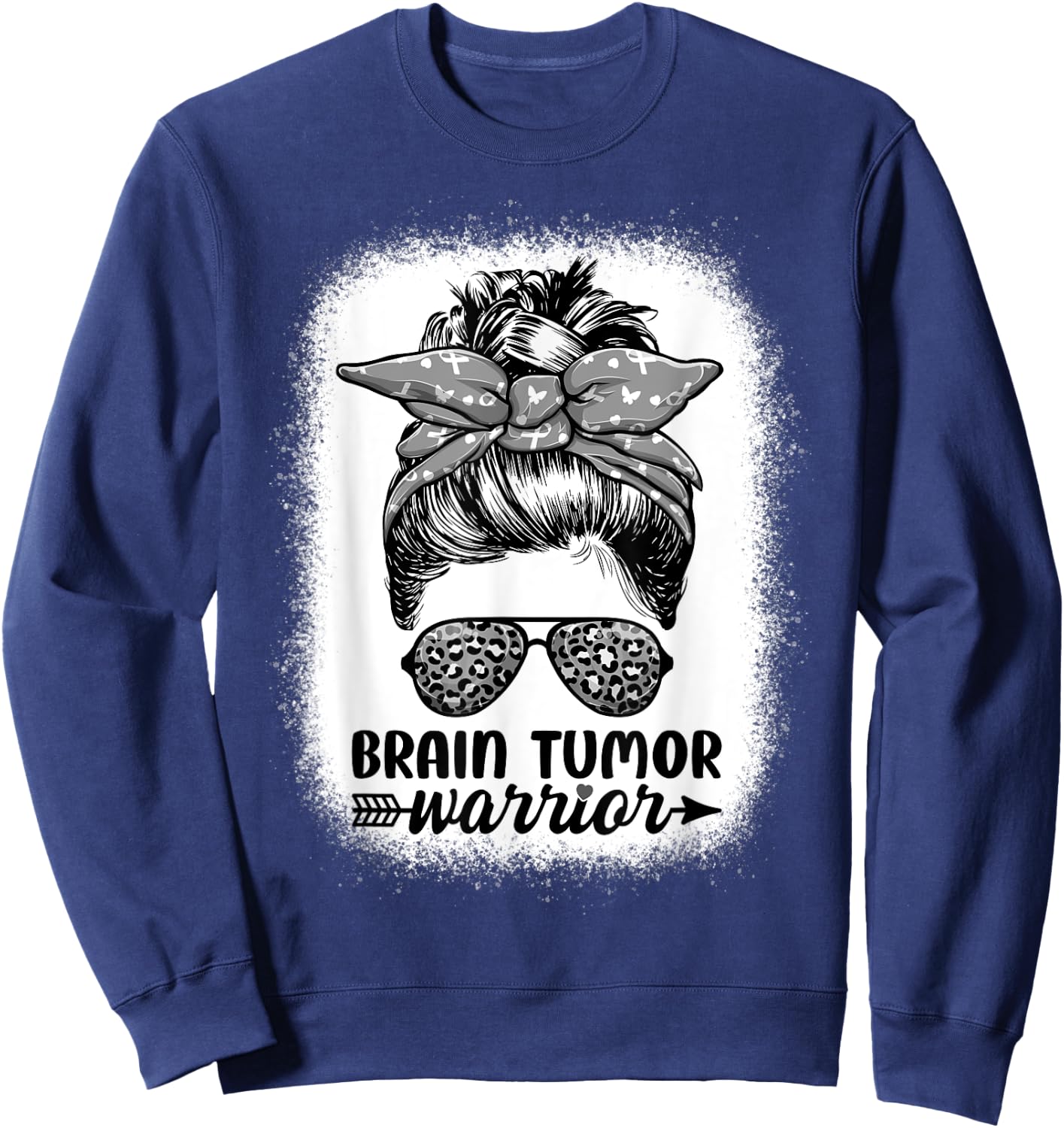 Brain Tumor Warrior Messy Bun Women - Brain Tumor Awareness Sweatshirt - Sweatshirt | Navy