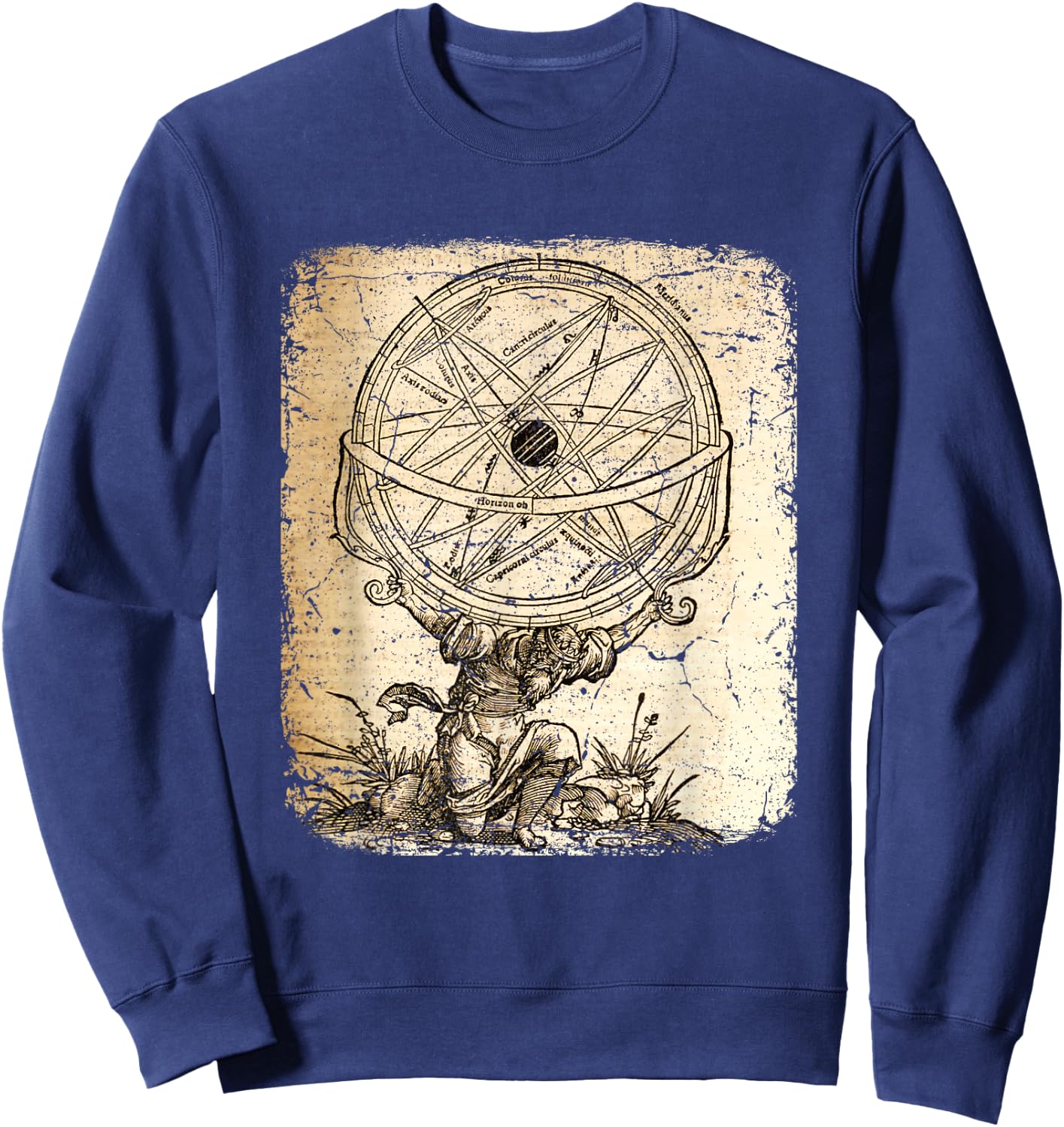 Vintage Atlas Greek God mythology Titan God History Art Sweatshirt - Sweatshirt | Navy