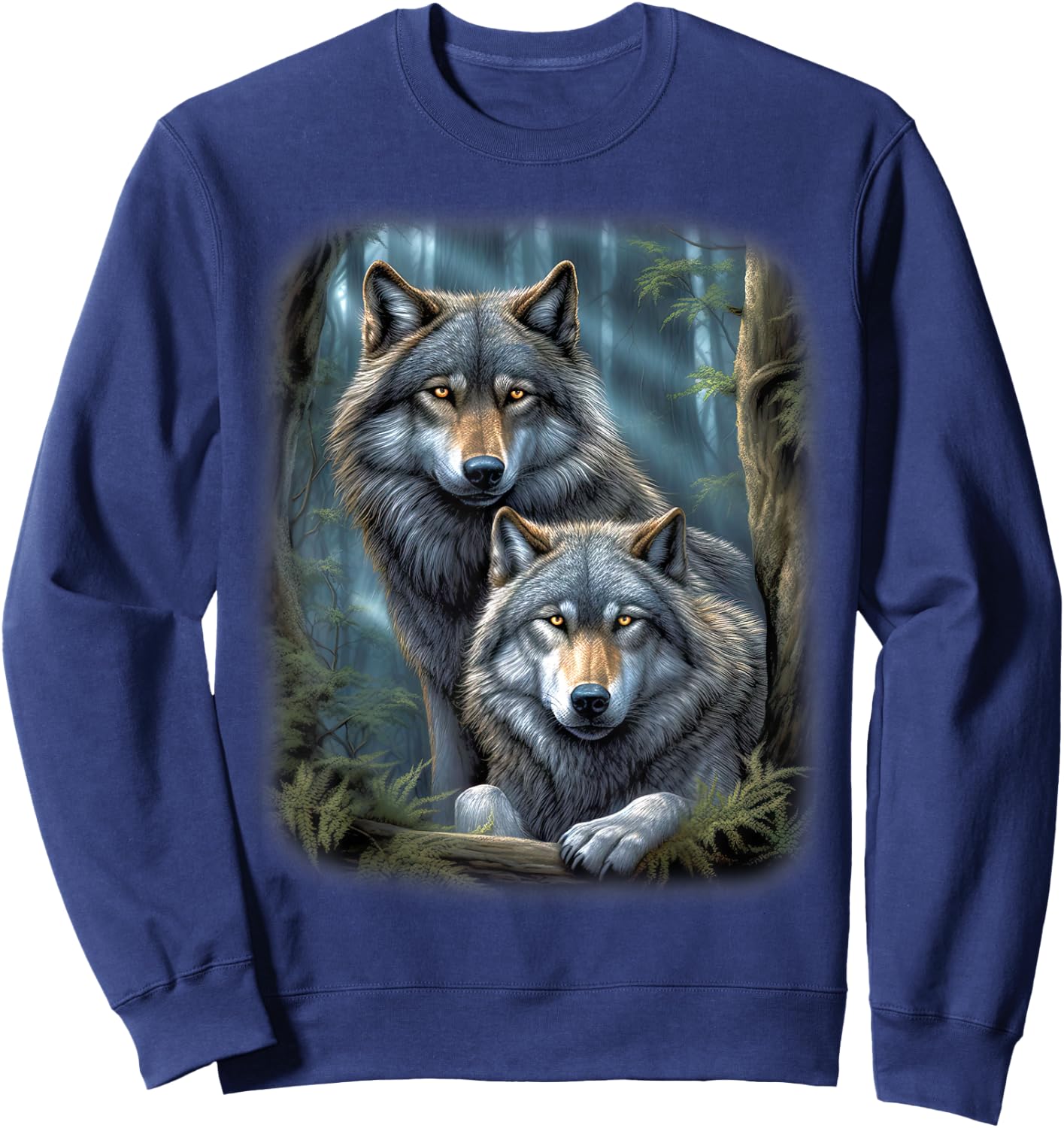 Wolf Wolves in Forest by Night Moon Fantasy Art Wildlife Sweatshirt - Sweatshirt | Navy
