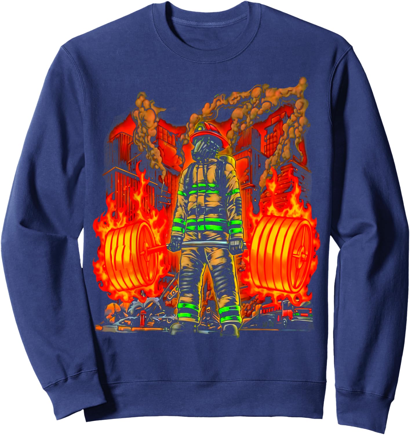 Firefighter Deadlifting Workout Bodybuilding Fitness Muscle Sweatshirt - Sweatshirt | Navy