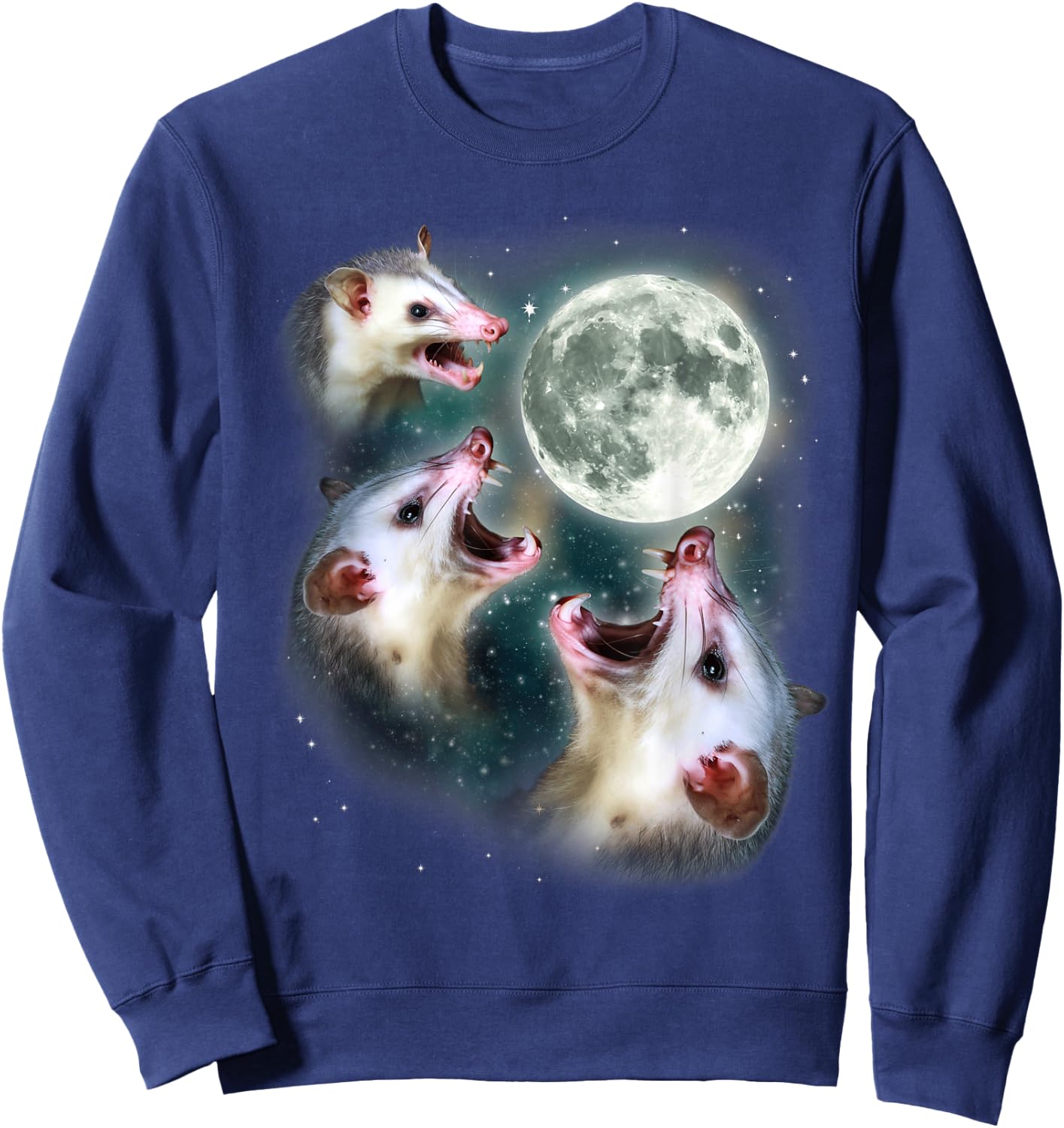 Possum Moon Shirt | 3 Opossums Weird Dead Moon Cursed Meme Sweatshirt - Sweatshirt | Navy