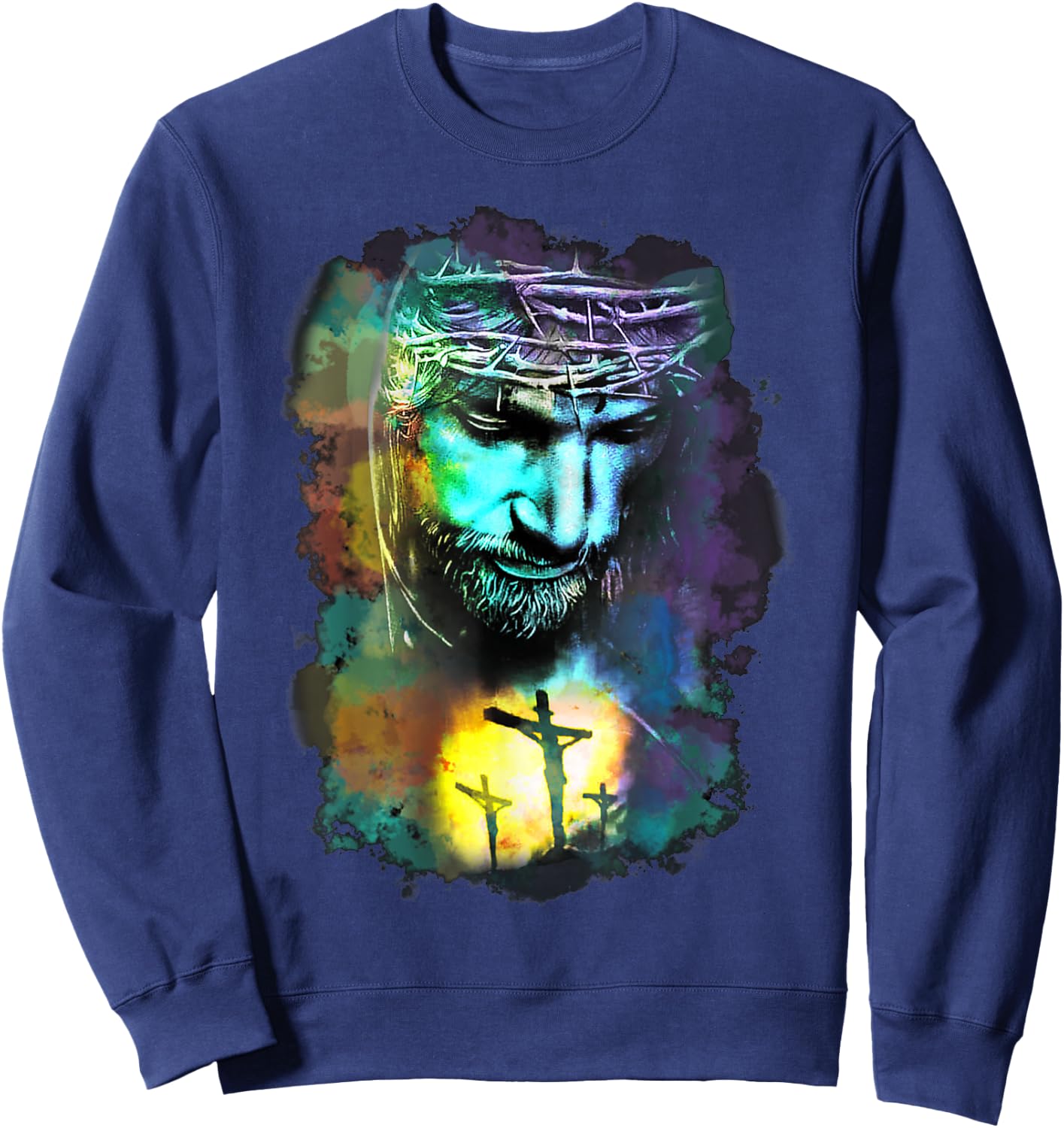 Jesus Christ Cross Religious Picture Christian Art Print Sweatshirt - Sweatshirt | Navy