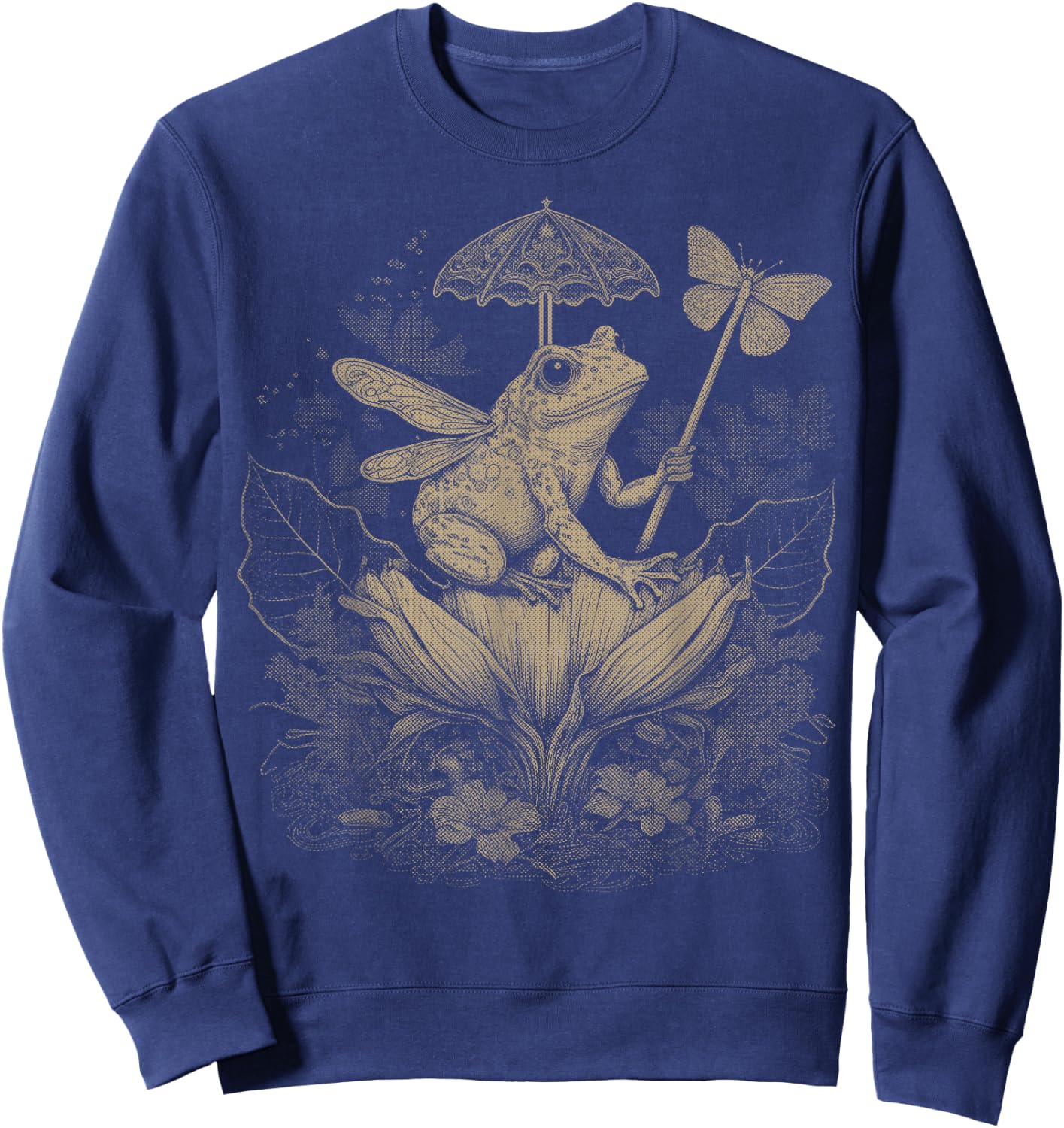 Cute Fairycore Floral Frog Aesthetic Girls Women Graphic Sweatshirt - Sweatshirt | Navy