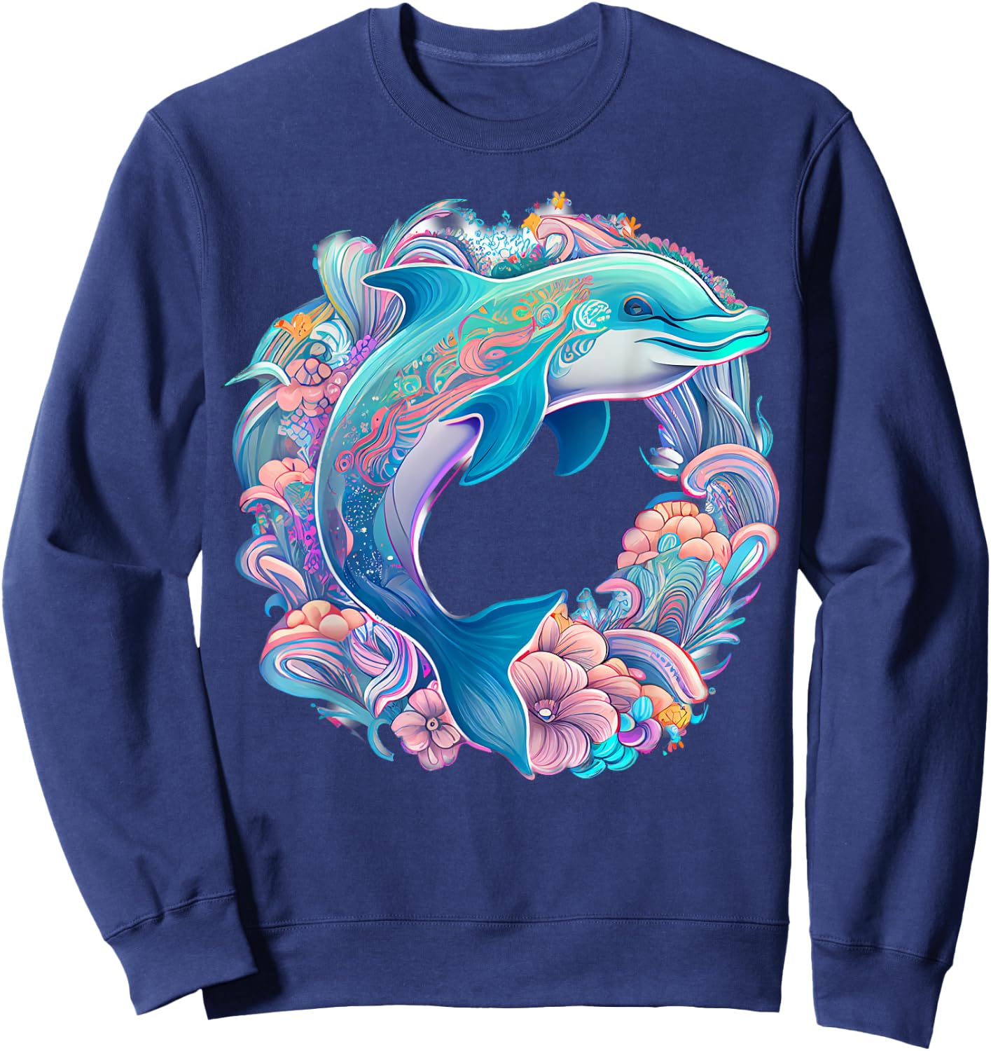 Easter Festive Illustration with Charming Dolphin Artwork Sweatshirt - Sweatshirt | Navy
