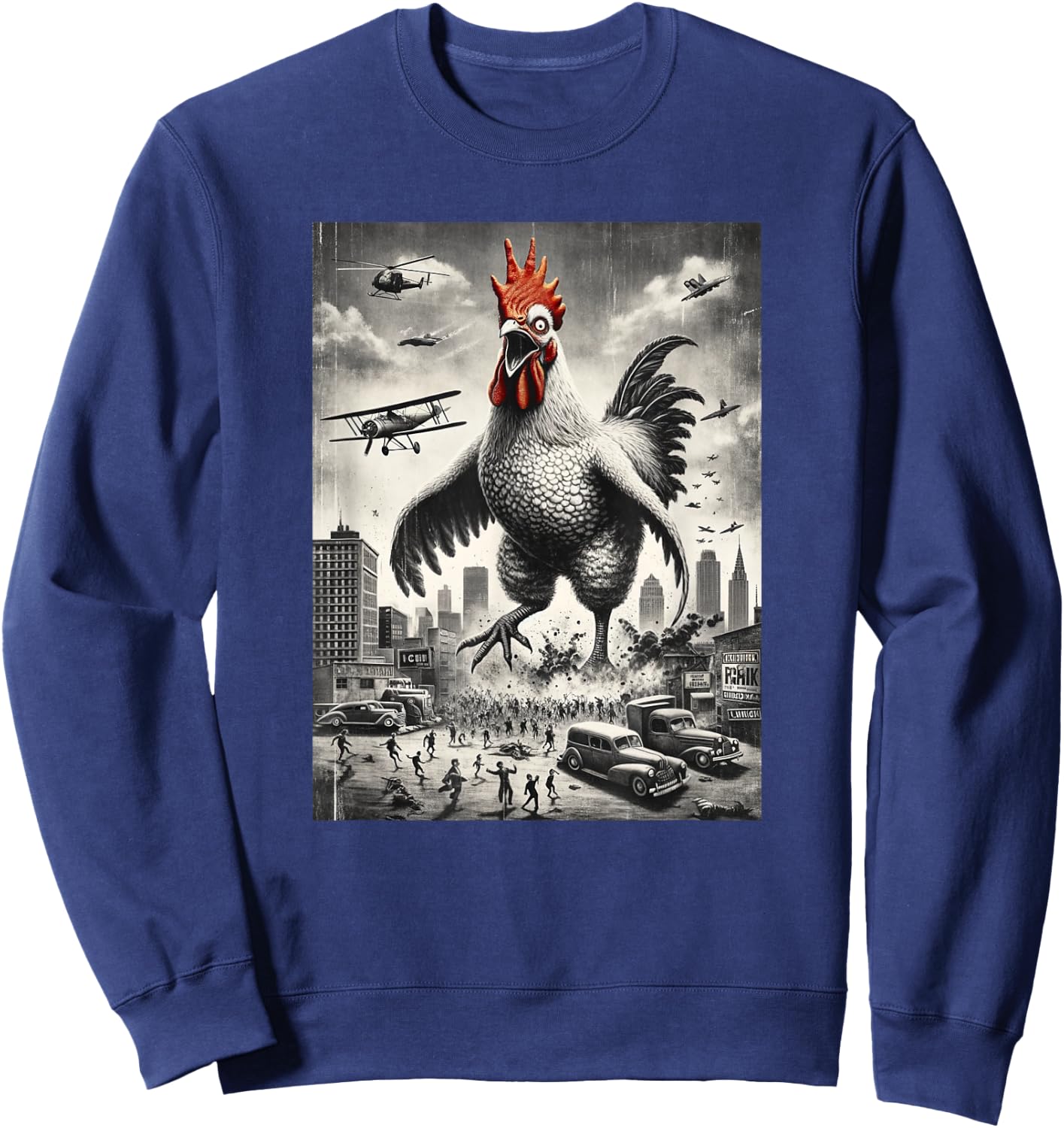 Funny Chickenzilla Monster Movie Parody Men Women Kids Sweatshirt - Sweatshirt | Navy