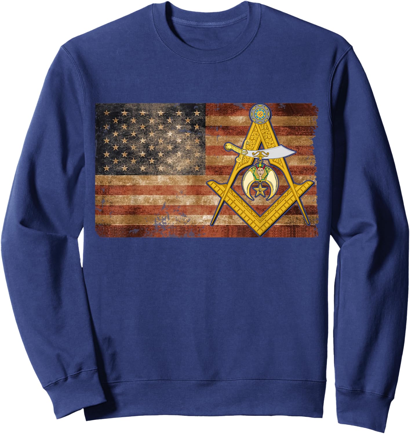 Shriners USA Flag Emblem Compass & Square Mason Father's Day Sweatshirt - Sweatshirt | Navy