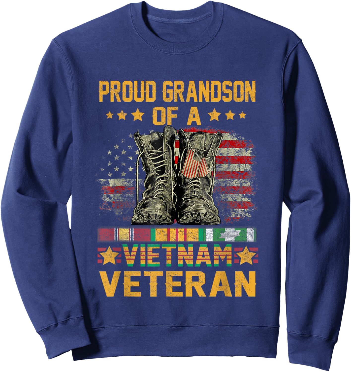 Proud Grandson of A Vietnam Veteran Flag American USA Sweatshirt - Sweatshirt | Navy