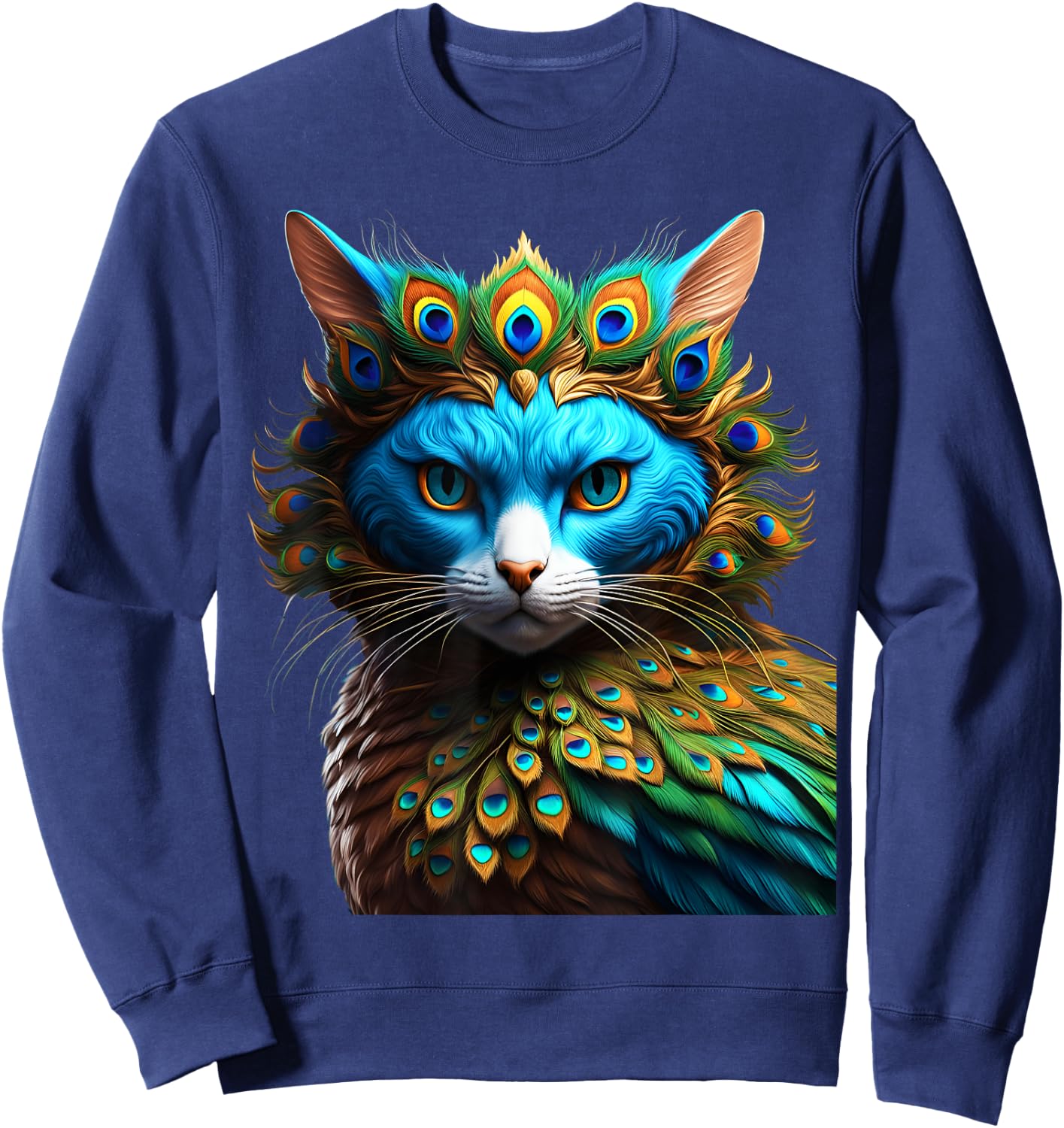 Fantasy Cute Vivid Cat Peacock Mix Women Girls Kids Sweatshirt - Sweatshirt | Navy