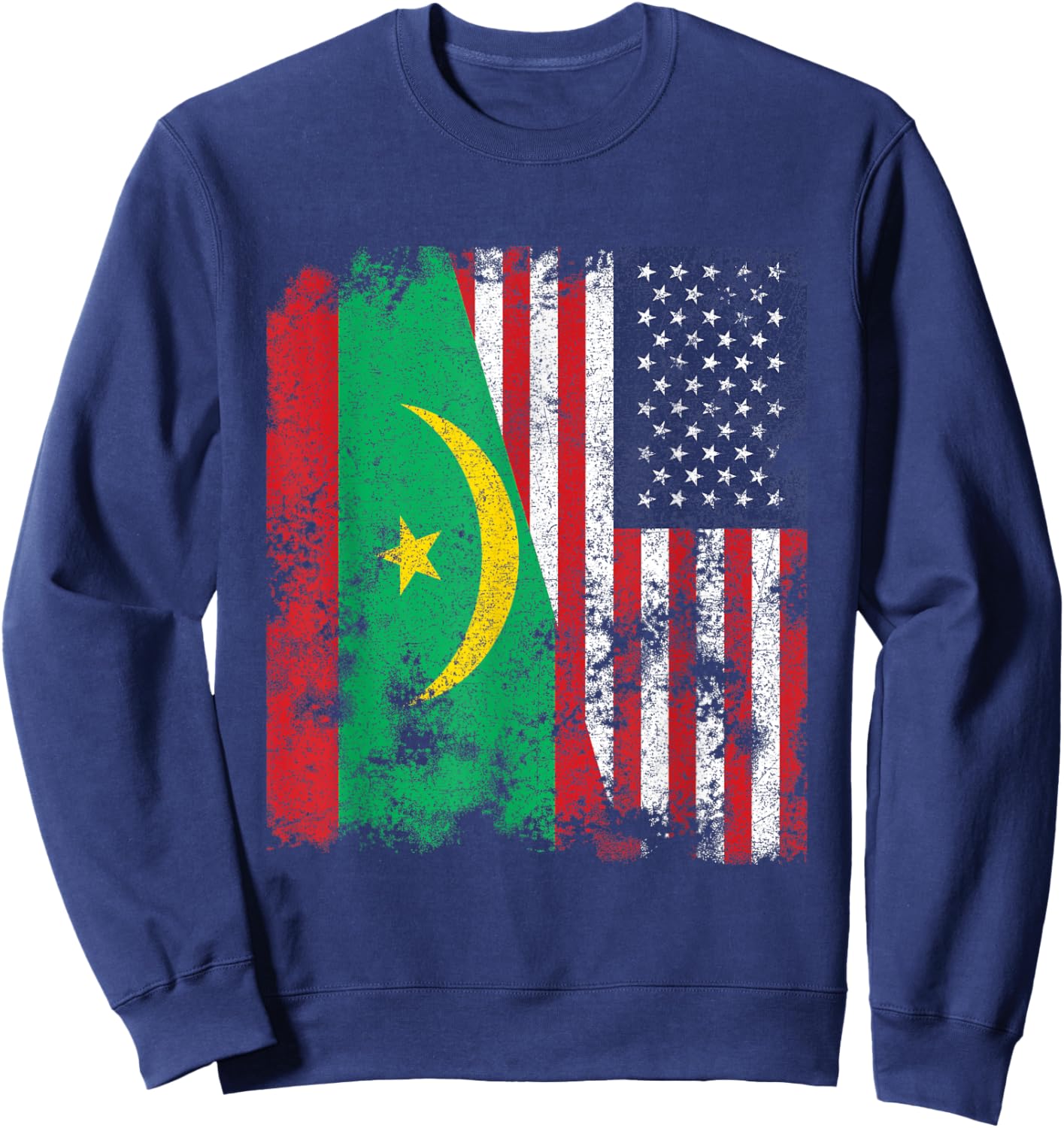 Mauritania USA Flag Distressed - Half American Women Kids Men Sweatshirt - Sweatshirt | Navy