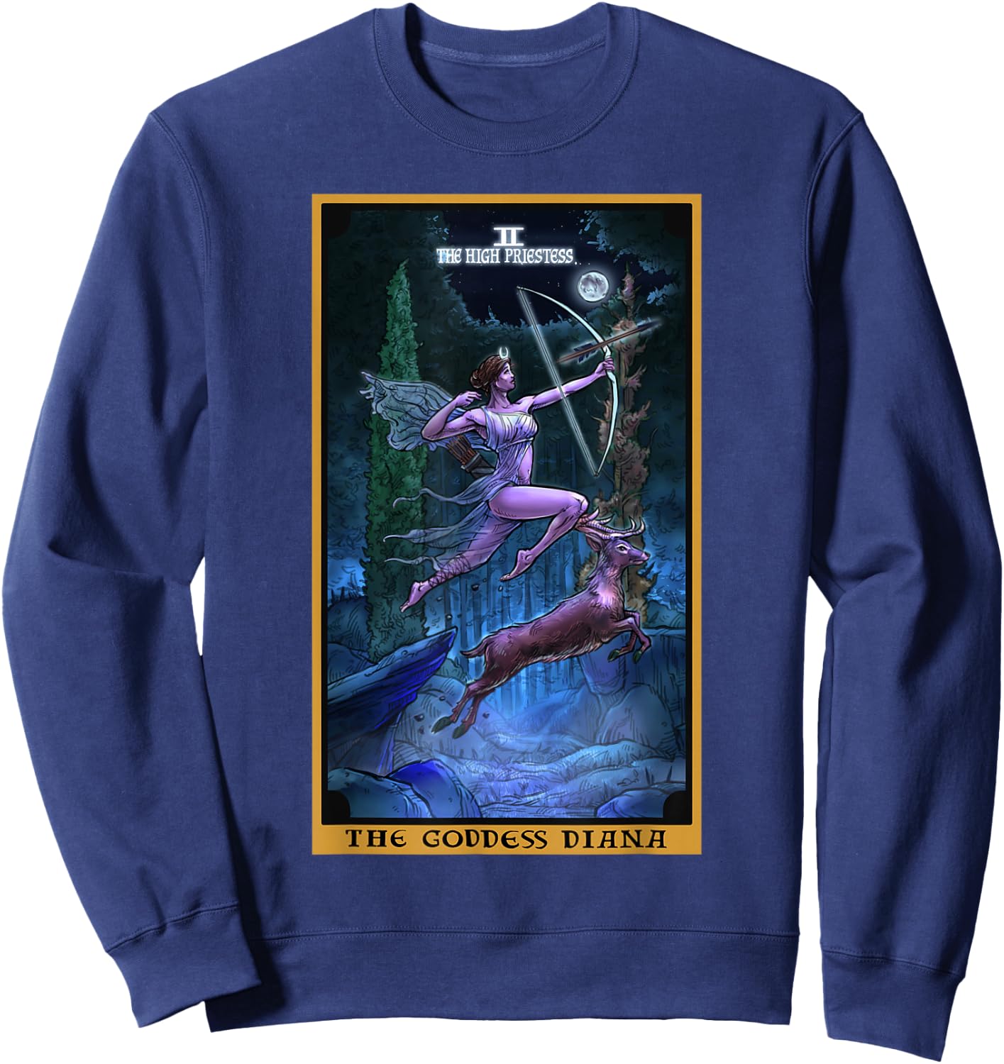 The Goddess Diana High Priestess Tarot Card Pagan Witchcraft Sweatshirt - Sweatshirt | Navy
