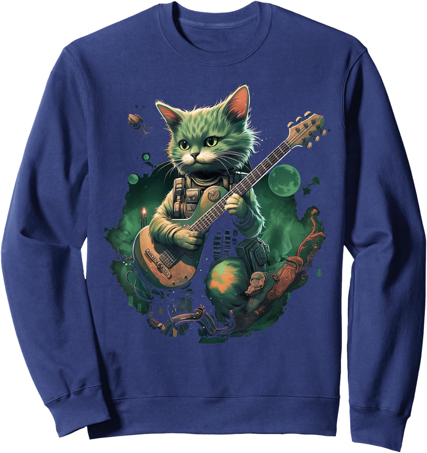 Rock Cat Playing Guitar Cat Funny Guitar Cat Kitty Sweatshirt - Sweatshirt | Navy