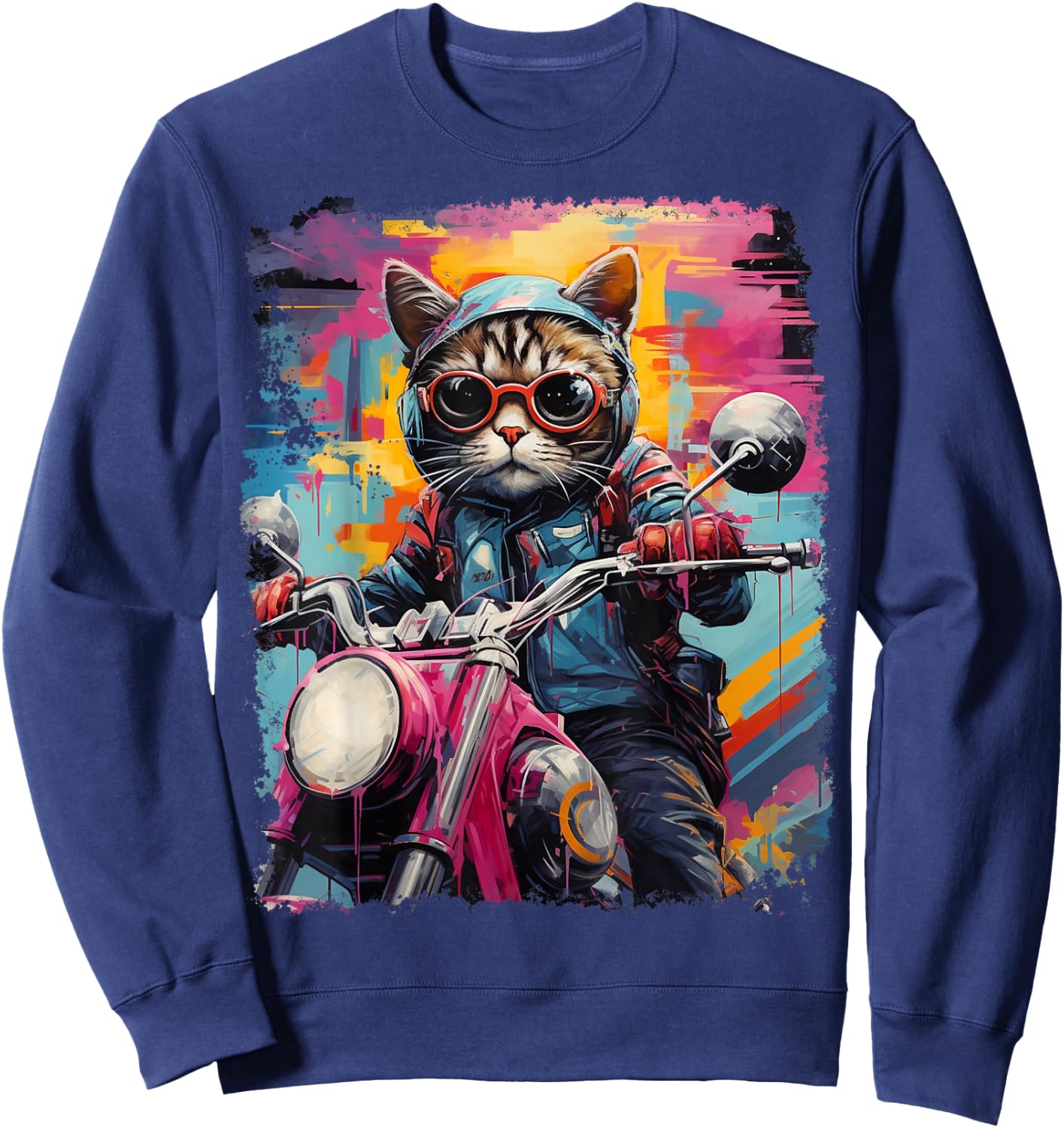 Motorbike Gear Cat on Motorcycle Sweatshirt - Sweatshirt | Navy