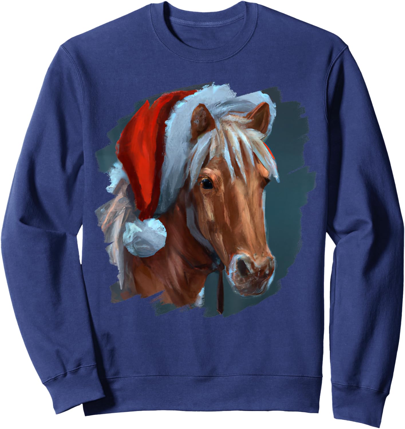 Horse Wearing Santa Claus Hat Horseback Riding Christmas Sweatshirt - Sweatshirt | Navy