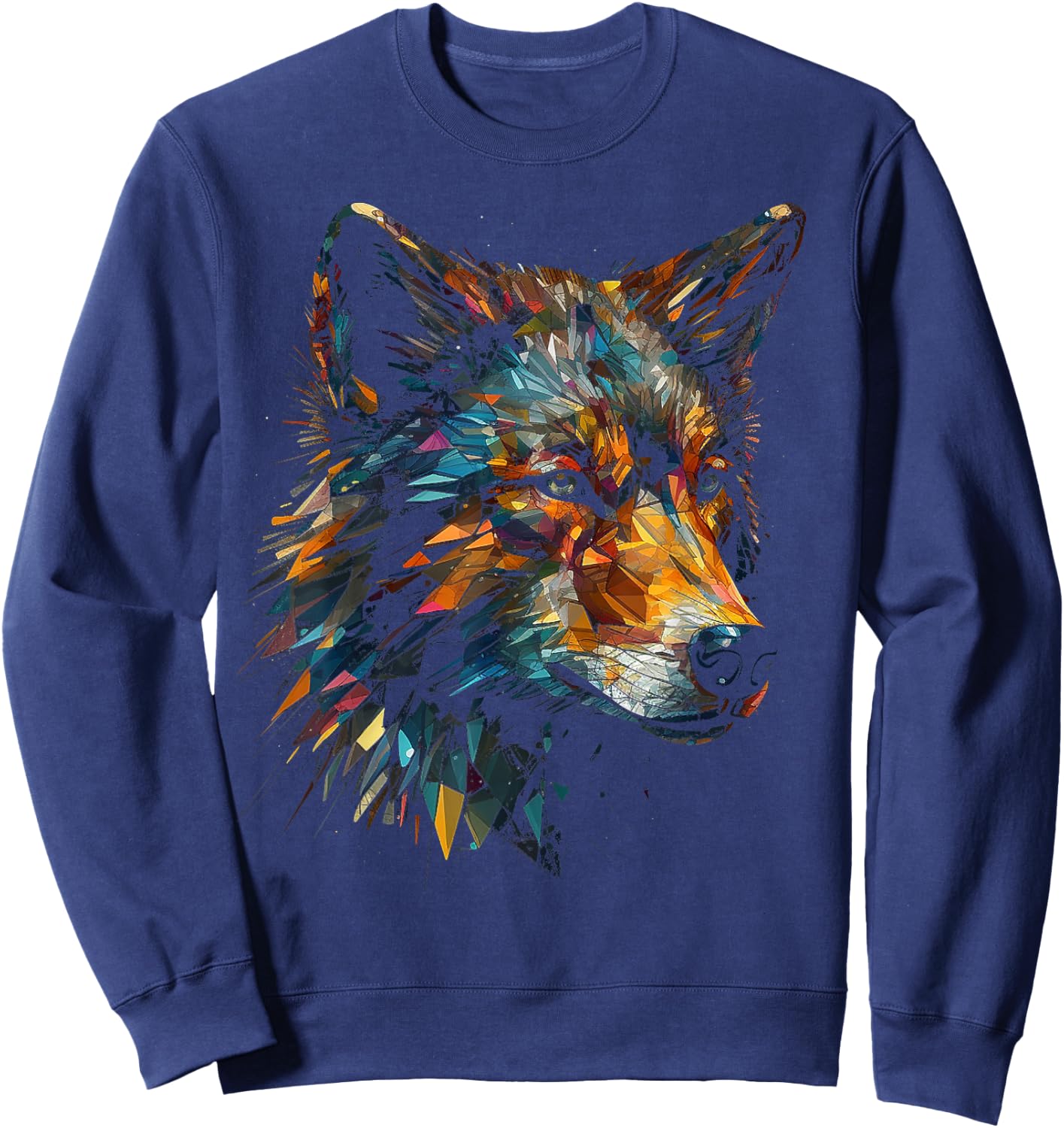 Wolf Polygon Artwork | Animal Motif Wolf Sweatshirt - Sweatshirt | Navy