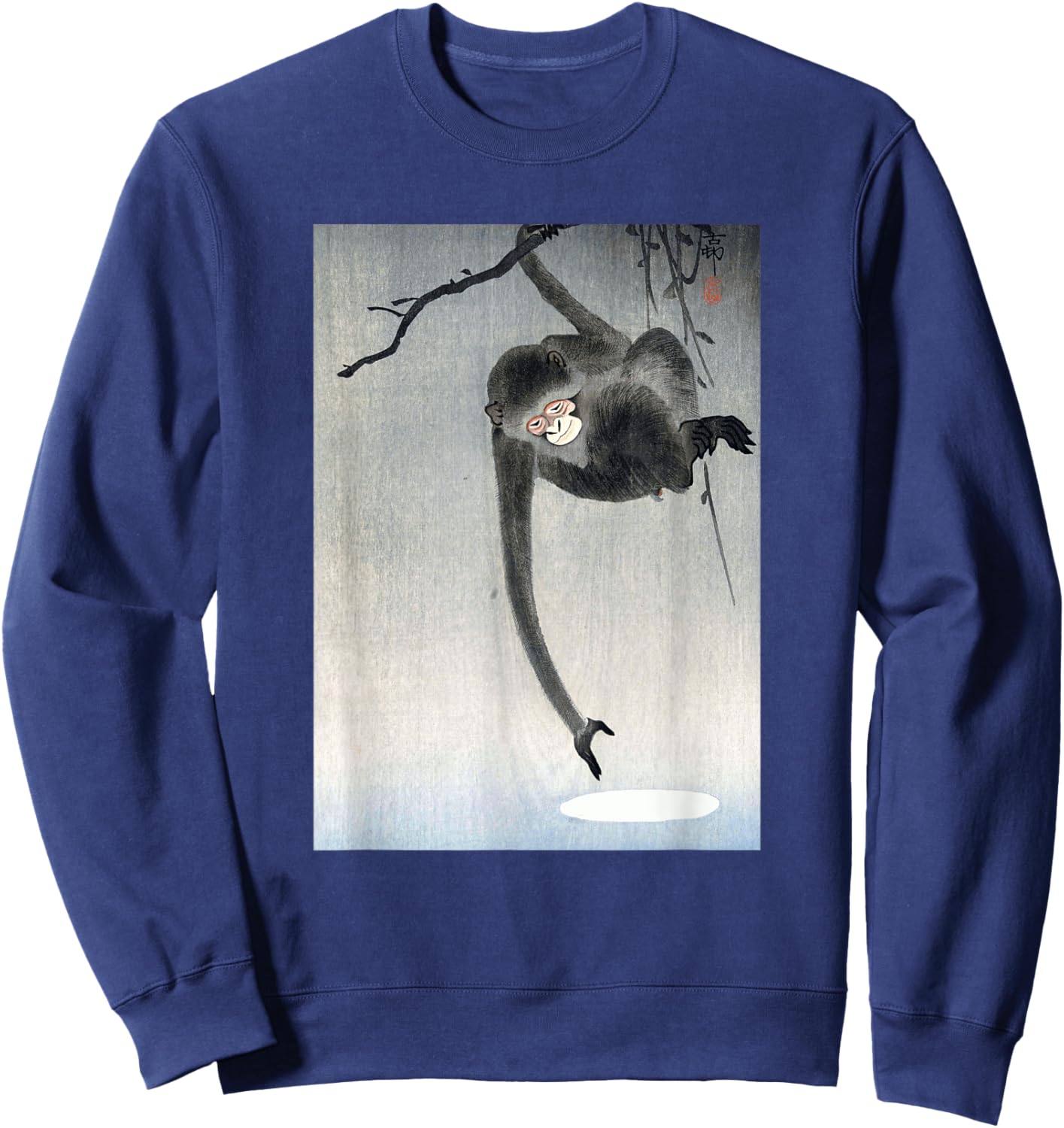Monkey and Reflection of the Moon by Ohara Koson Shin-hanga Sweatshirt - Sweatshirt | Navy