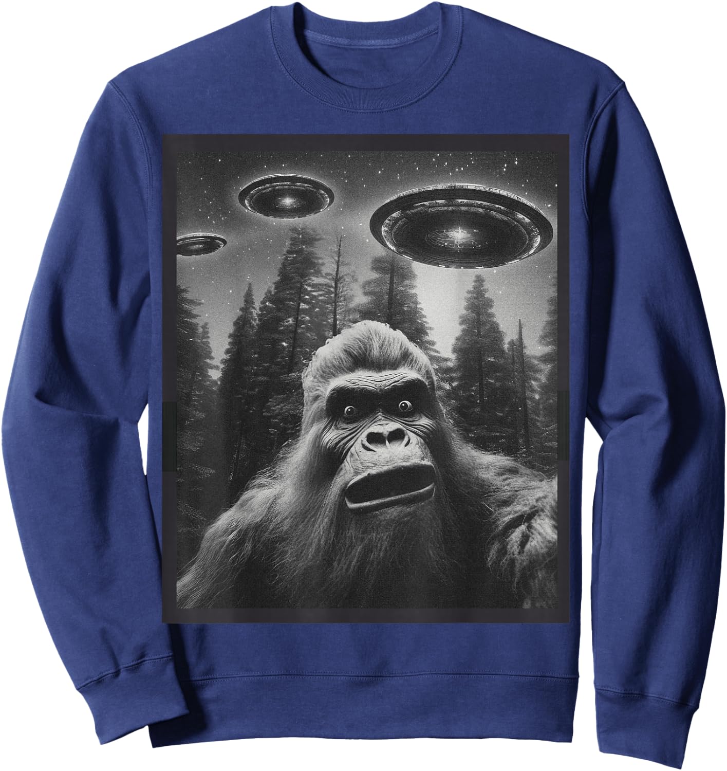 CAT Funny Women Bigfoot Sasquatch Alien UFO Sweatshirt - Sweatshirt | Navy