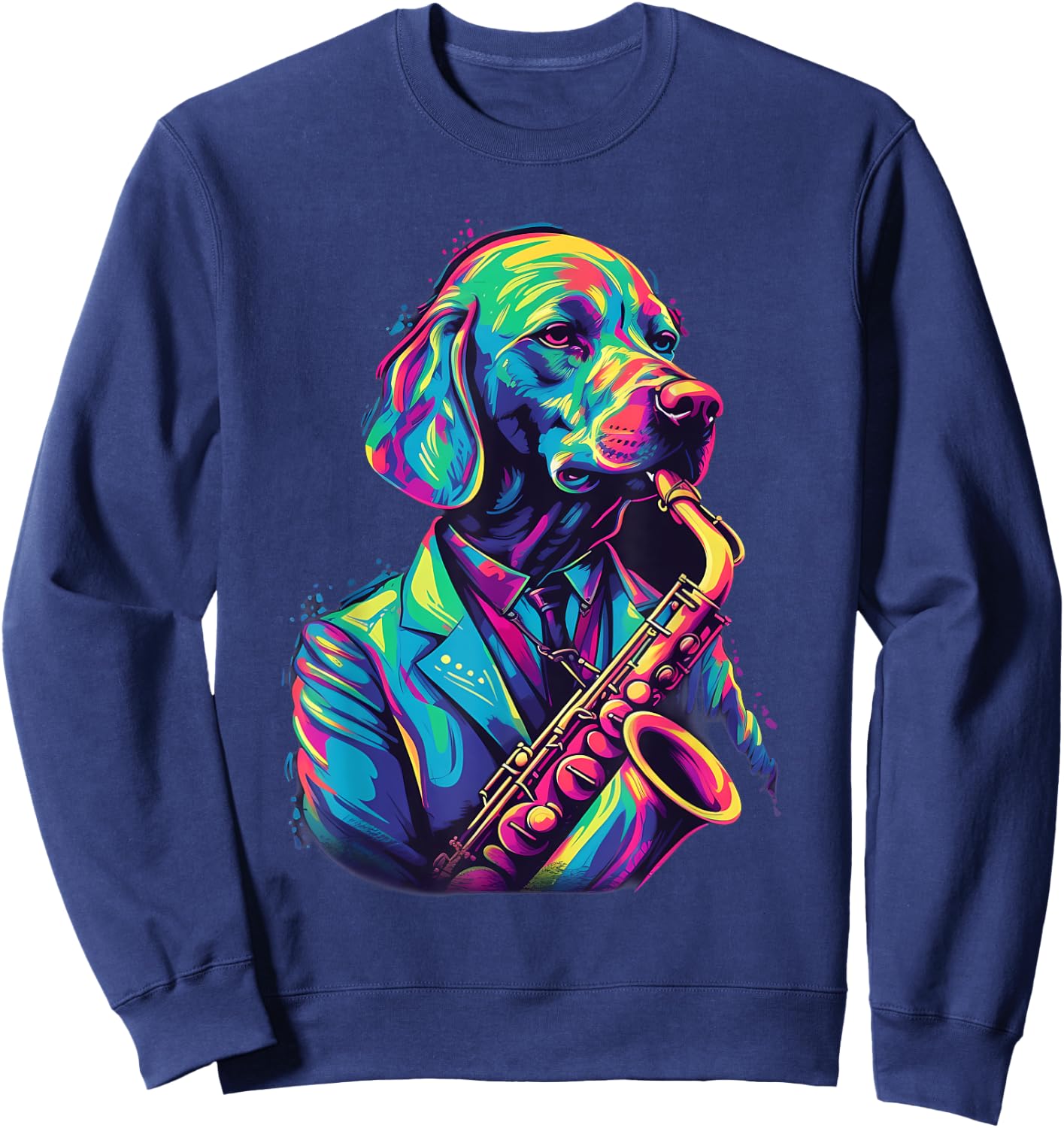 Jazz Musician Labrador Retriever Dog Saxophone Sweatshirt - Sweatshirt | Navy