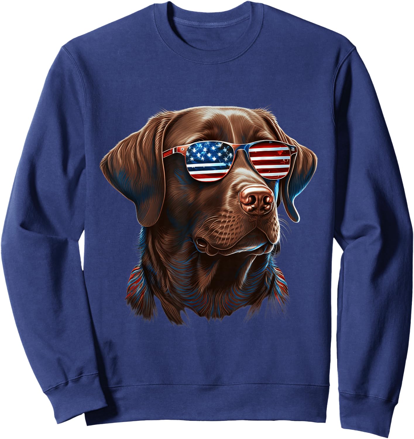 Chocolate Labrador With USA Sunglasses On Sweatshirt - Sweatshirt | Navy