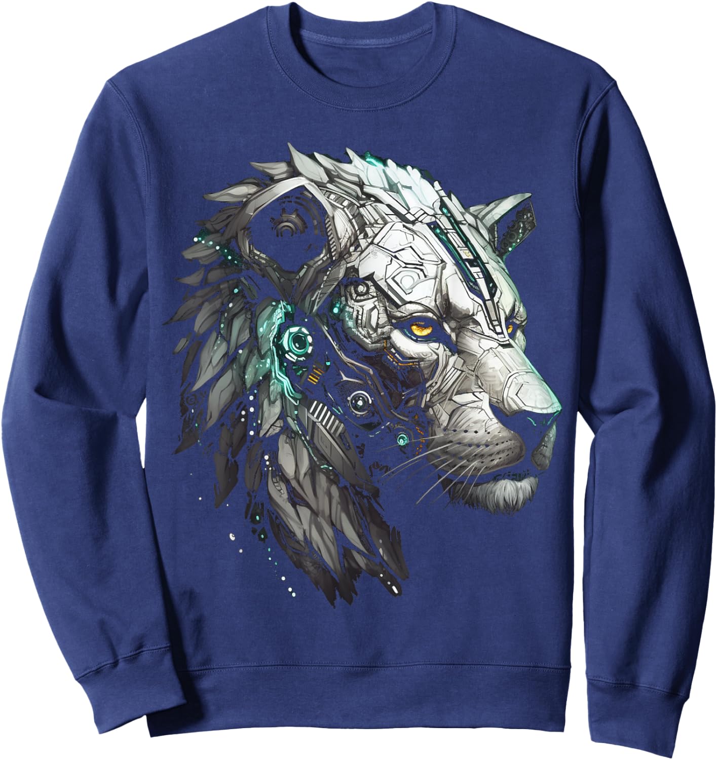 Lion Animal Robot Fantasy Art - Animal Motif Artwork Lion Sweatshirt - Sweatshirt | Navy