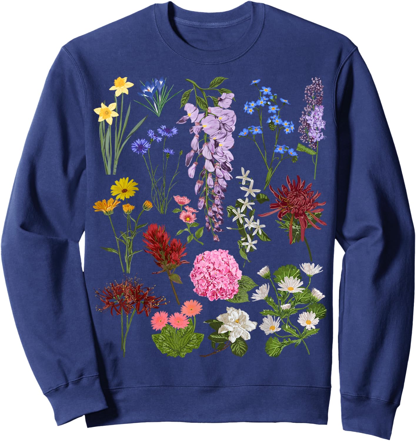 Vintage Flower Botanical Illustration Chart Plant Sweatshirt - Sweatshirt | Navy