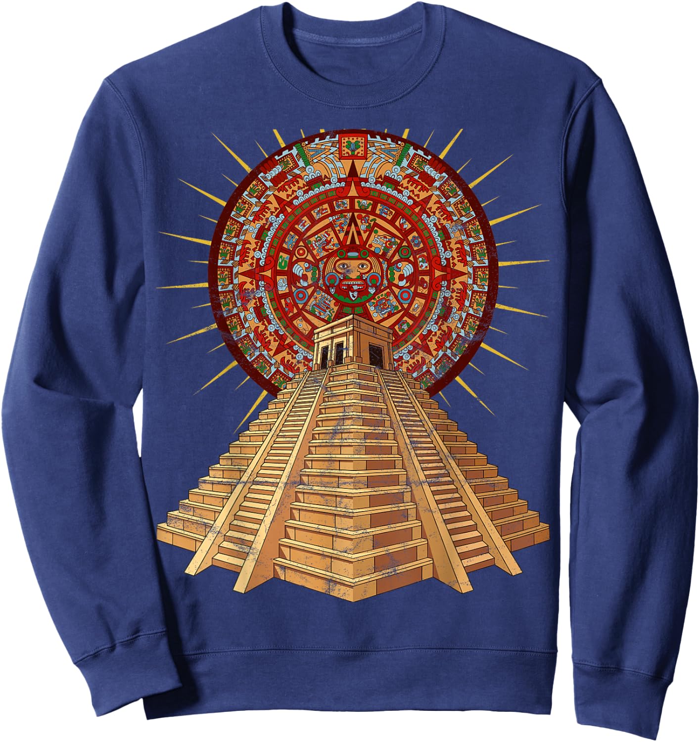 Ancient Sacred Mayan Aztec Calendar Pyramid Geometry Sweatshirt - Sweatshirt | Navy