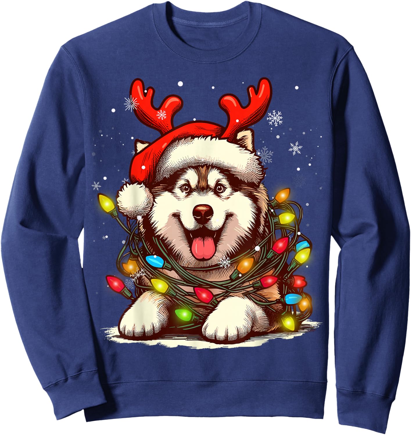Siberian Husky Christmas Tree Lights Dog Santa Women Men Kid Sweatshirt - Sweatshirt | Navy