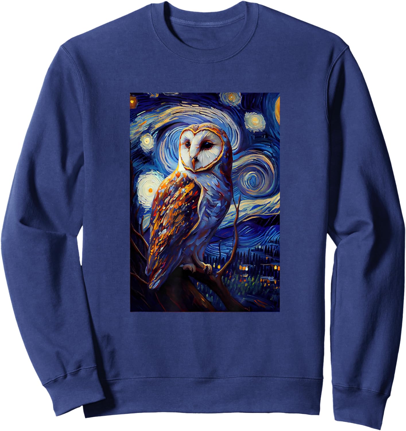 Starry Night Famous Painting Style Barn Owl Sweatshirt - Sweatshirt | Navy