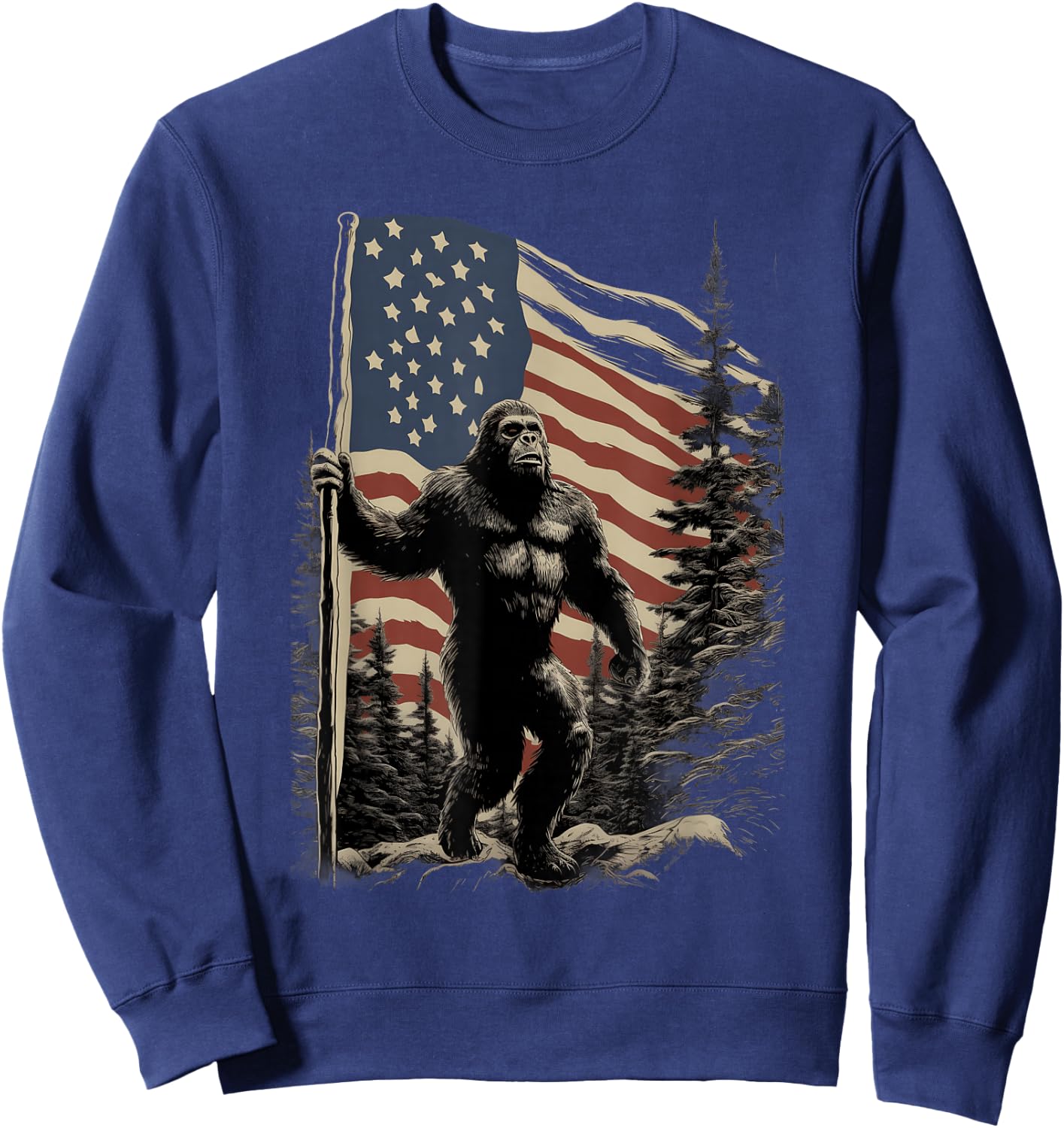 American Flag Bigfoot Patriotic Wilderness Forest Sweatshirt - Sweatshirt | Navy